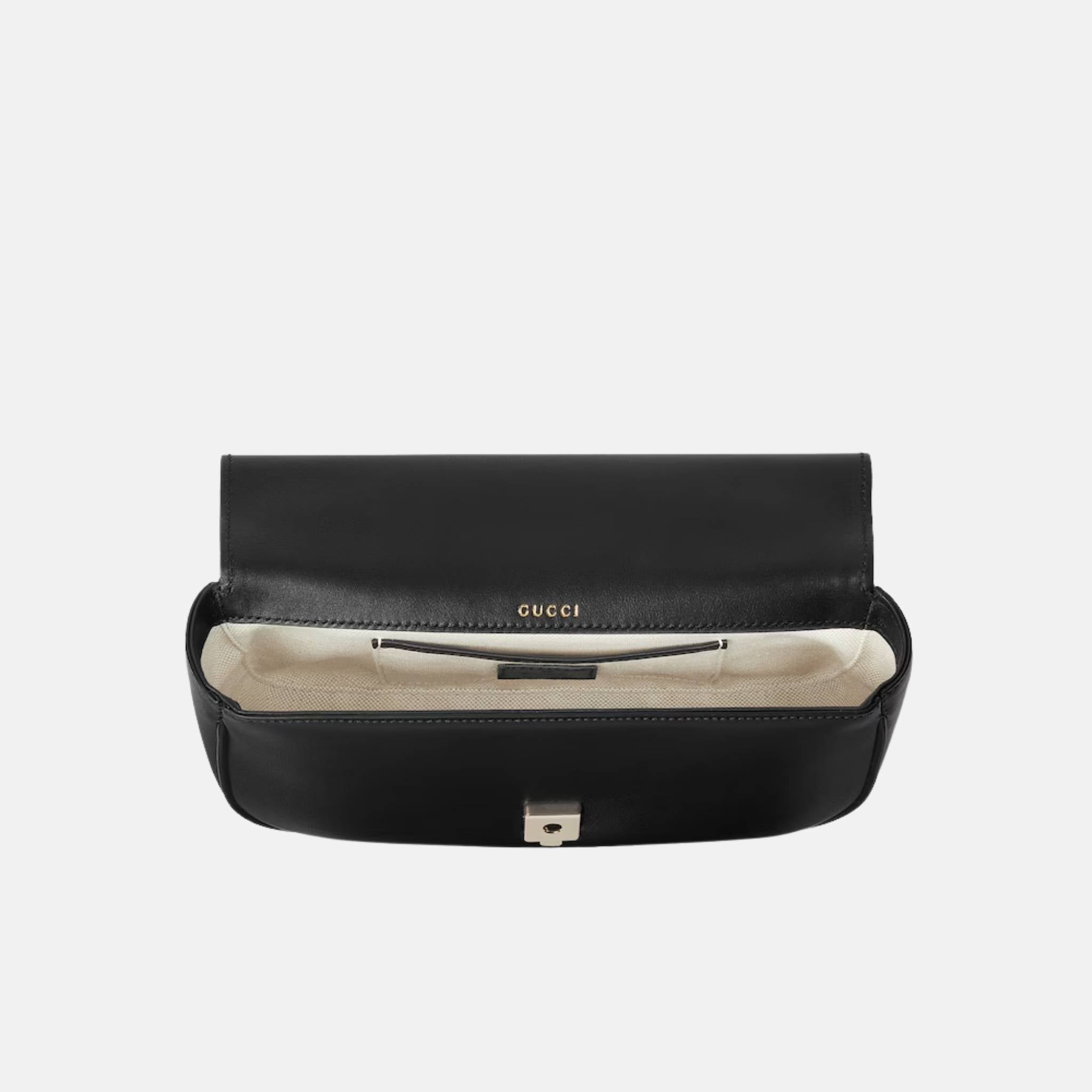 Gucci Horsebit 1955 Small Top Handle Bag In Leather, Black, Inside