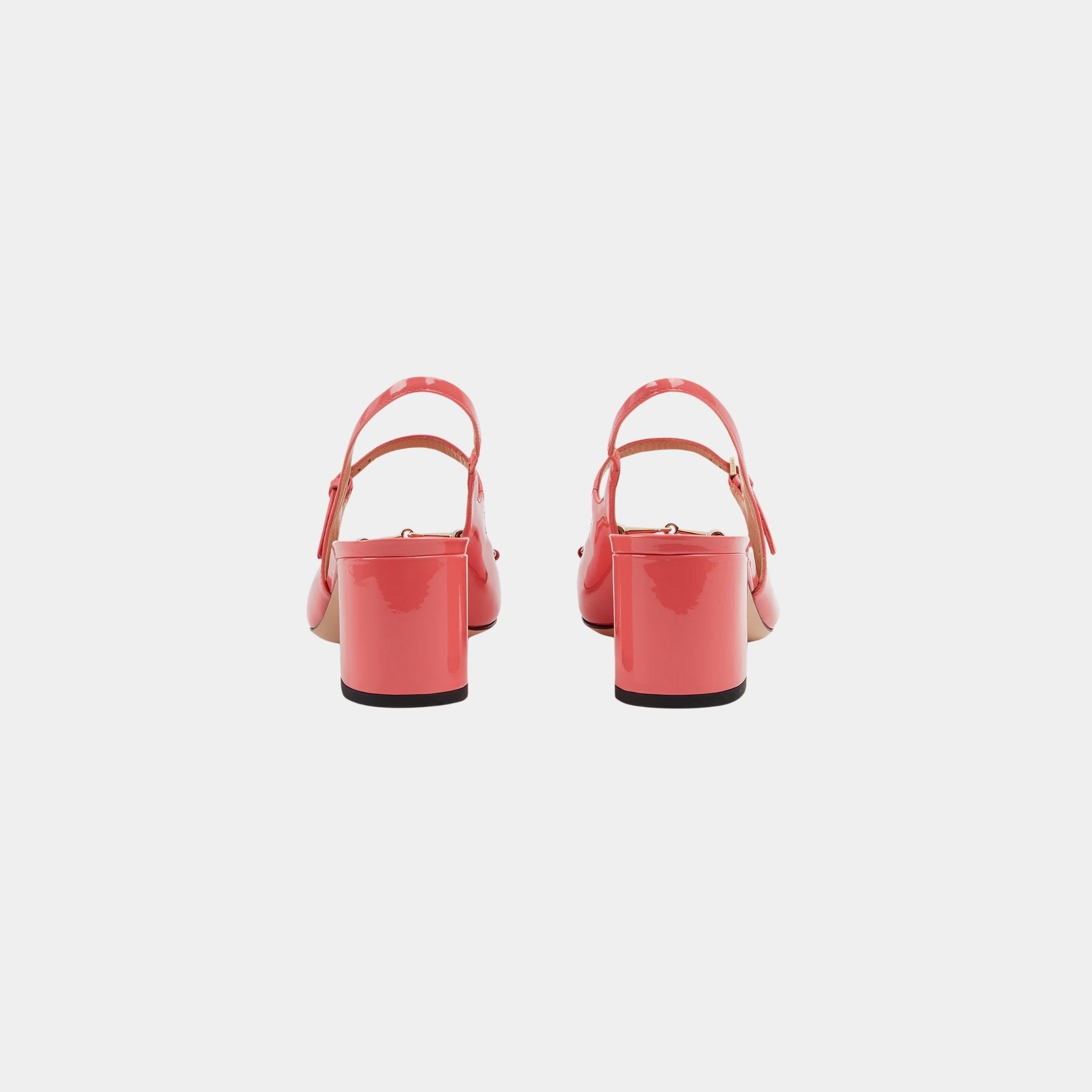 Gucci Horsebit Mid-Heel Patent Leather Pump, Bright Pink, Back