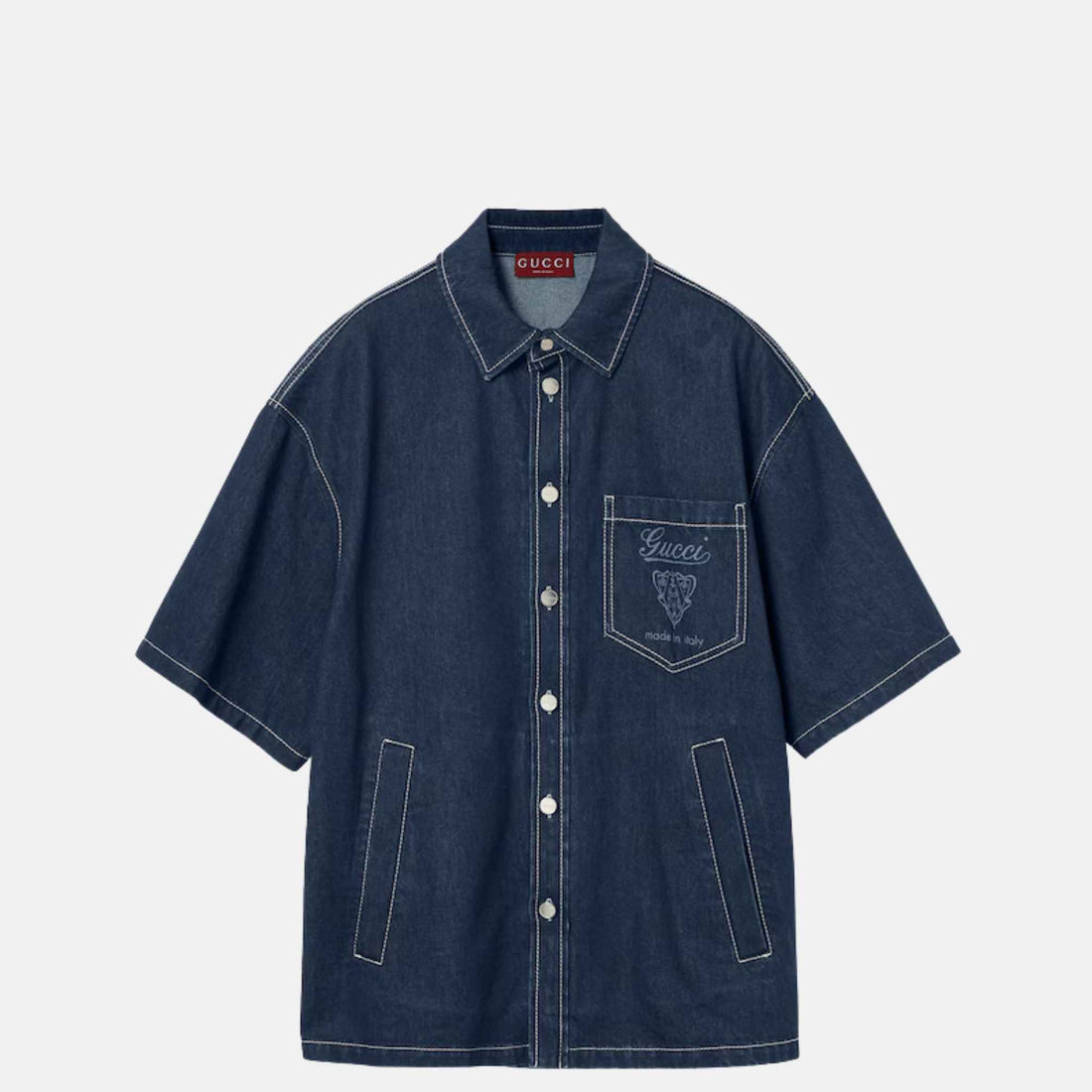 Gucci Lasered Denim Shirt, Blue, Front