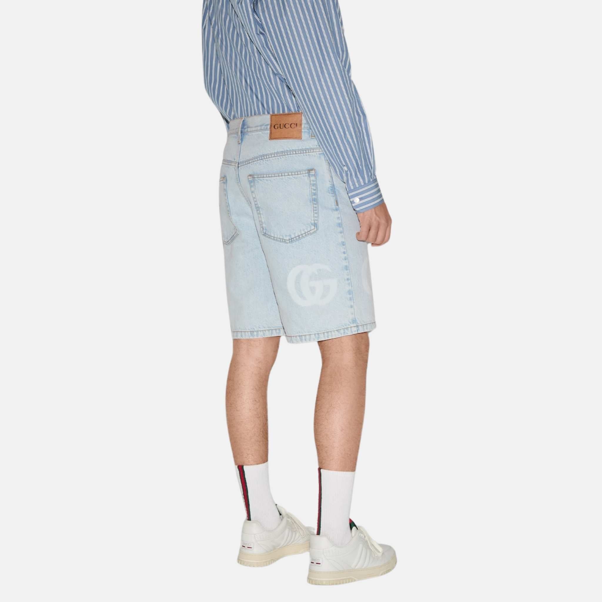 Gucci Lasered Denim Shorts With Double G Logo, Back