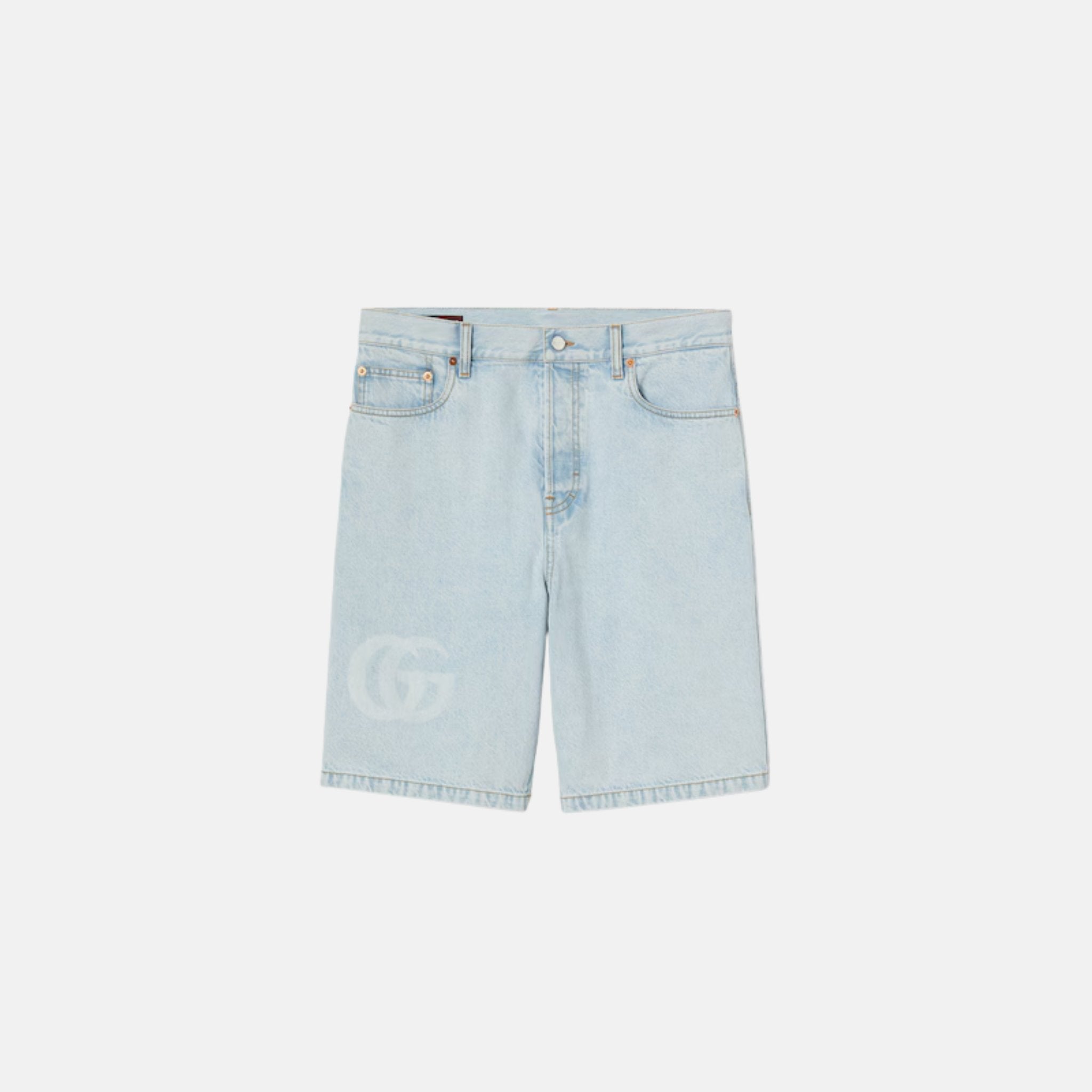 Gucci Lasered Denim Shorts With Double G Logo, Front