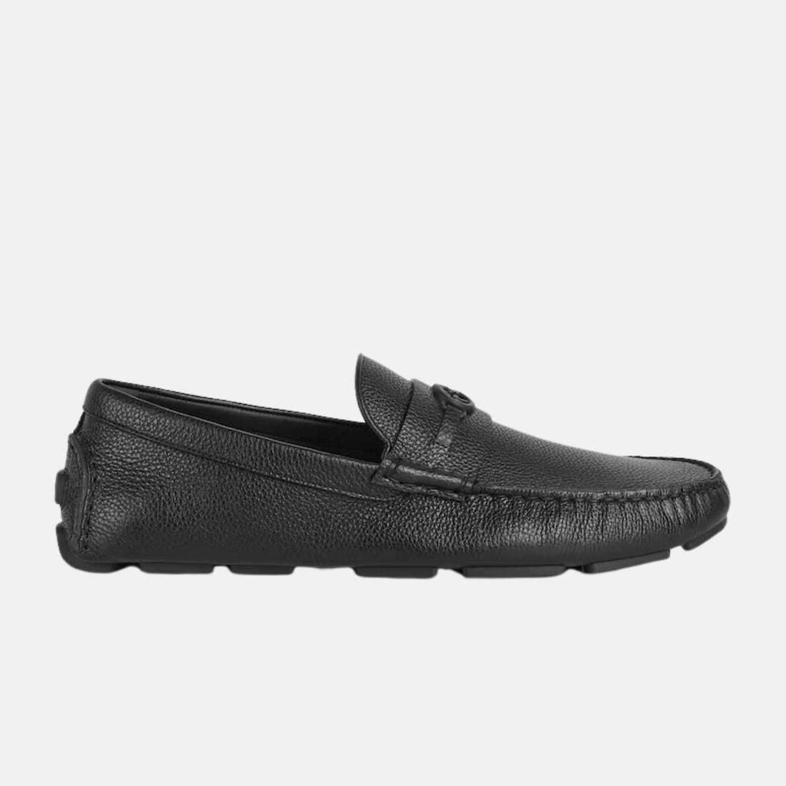 Gucci Mens Driver Loafer In Leather, Black, Side