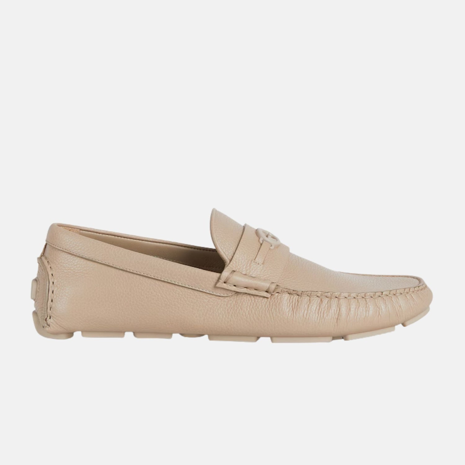 Gucci Mens Driver Loafer In Leather, OAtmeal, Side