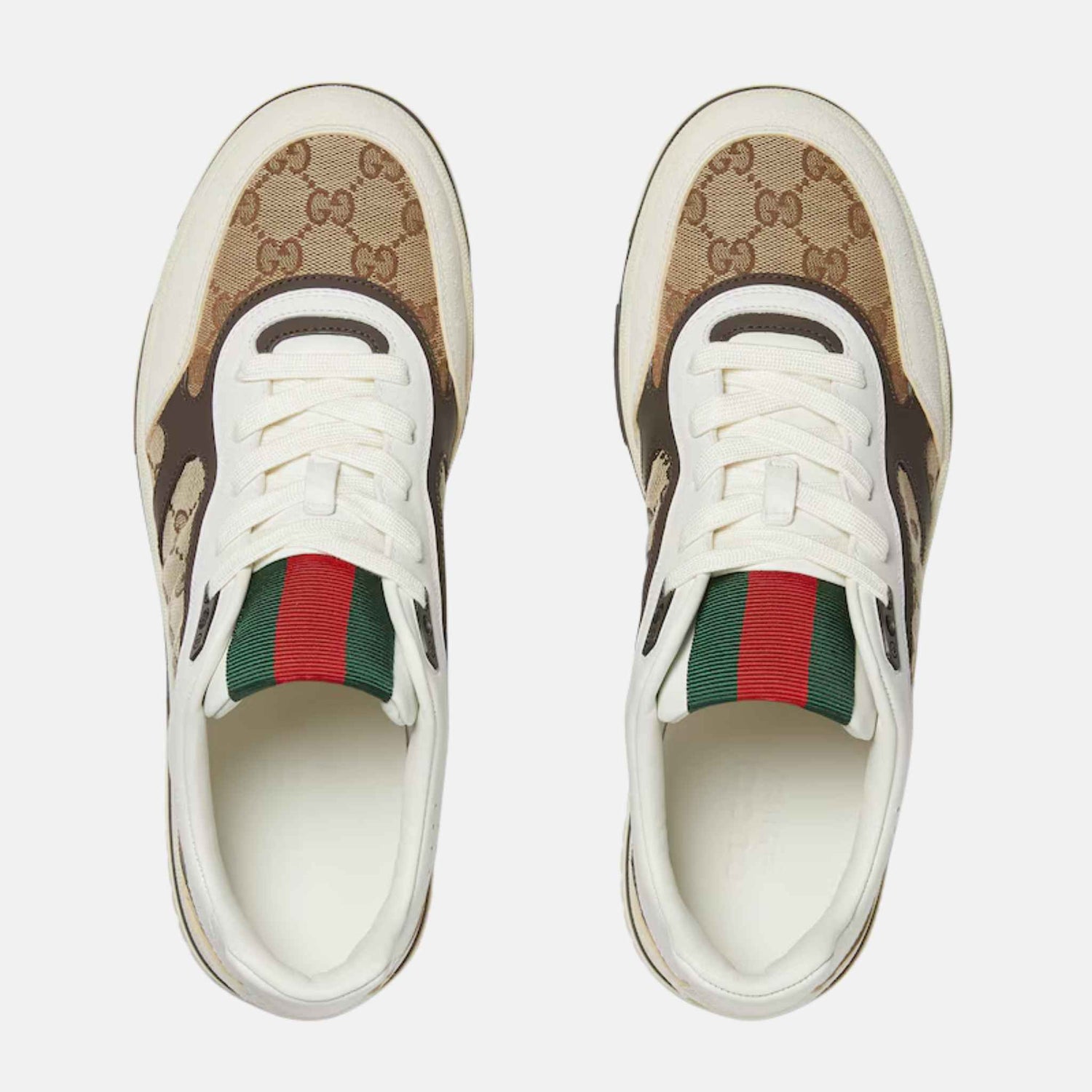 Gucci Mens Re Web Trainer In GG Canvas, Beige, Top