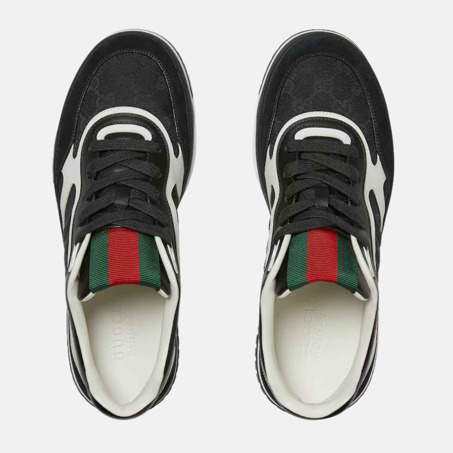Gucci Mens Re Web Trainer In GG Canvas, Black, Top