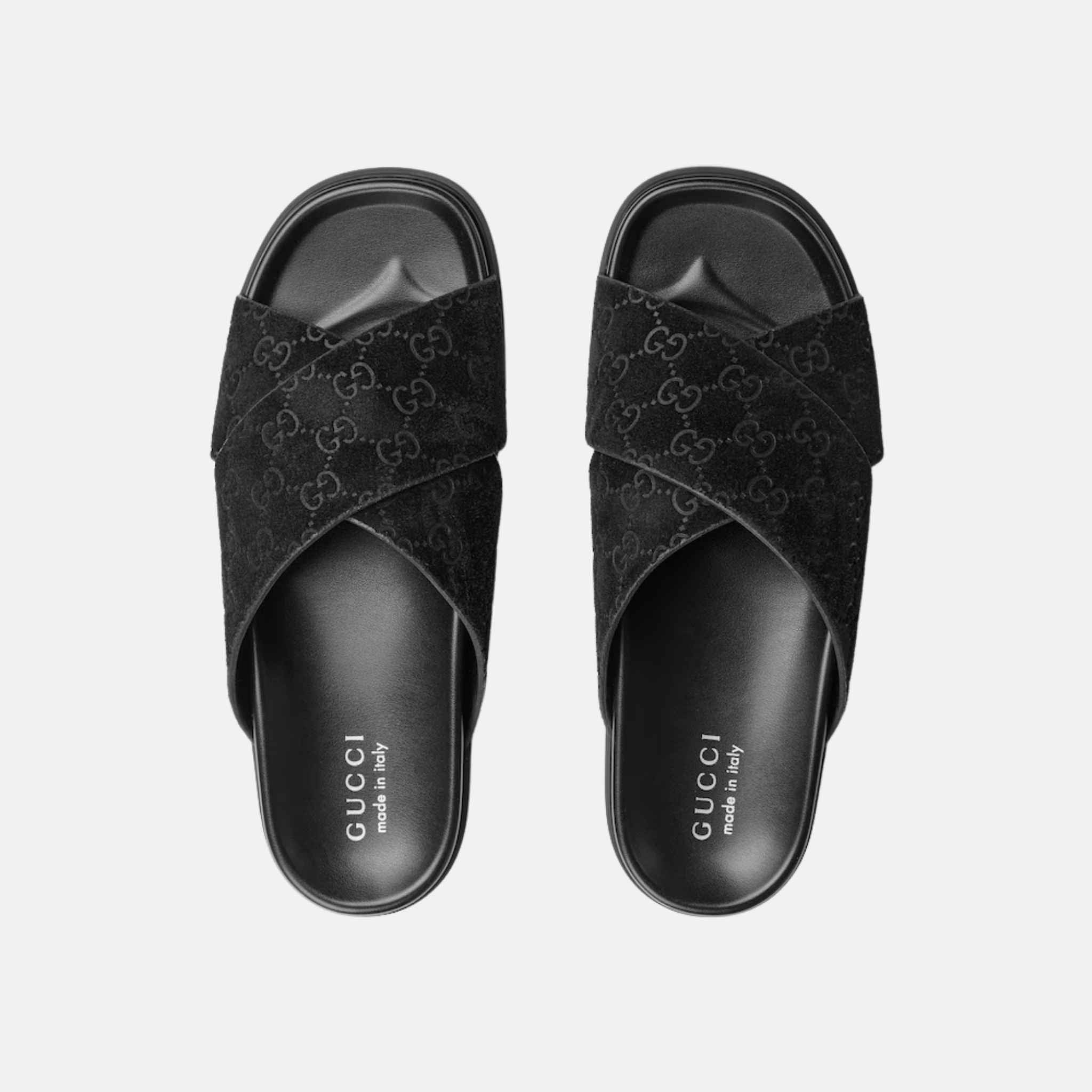 Gucci Mens Slide Sandal With Criss Cross Straps, Black, Top