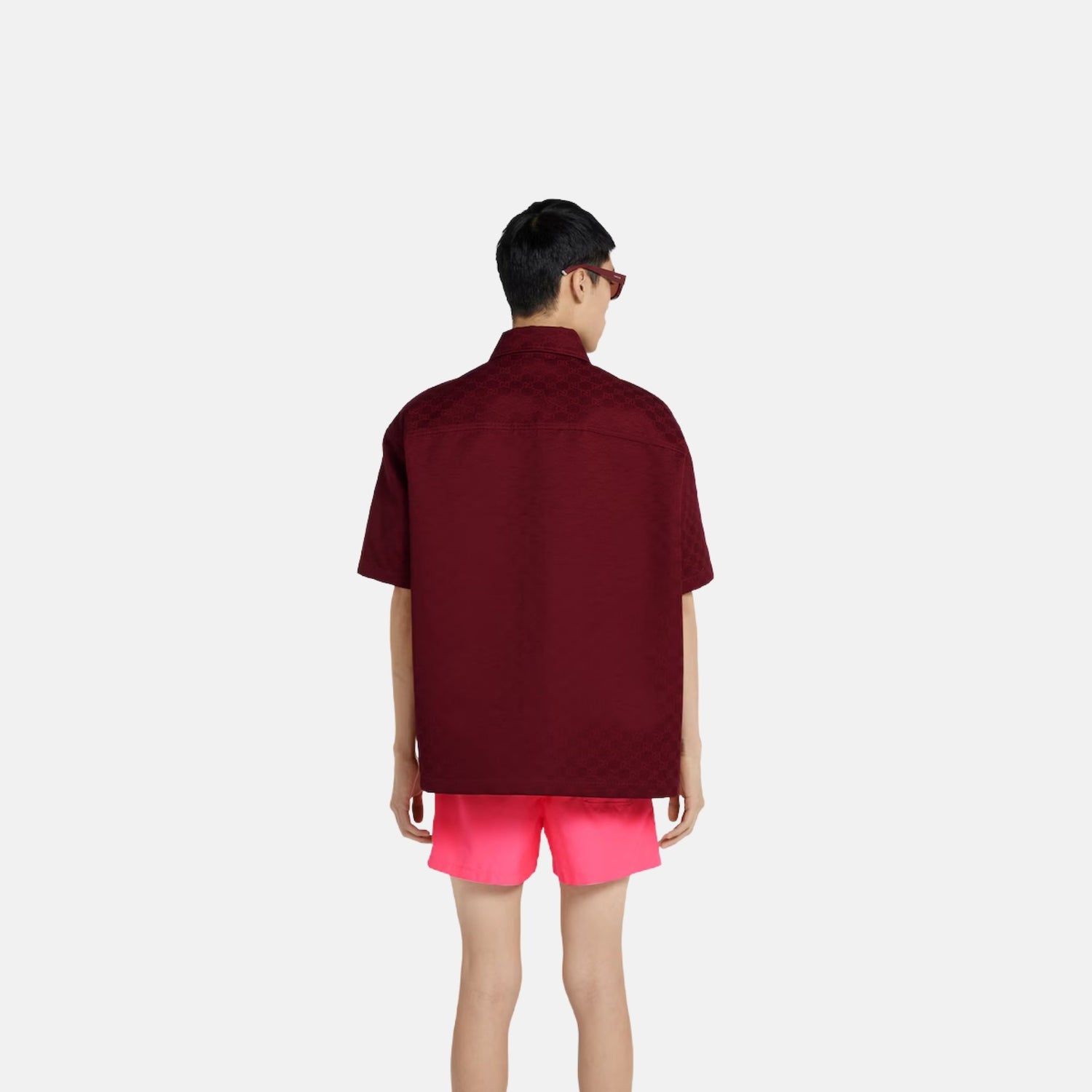 Gucci Oversize GG Cotton Shirt, Red, Back