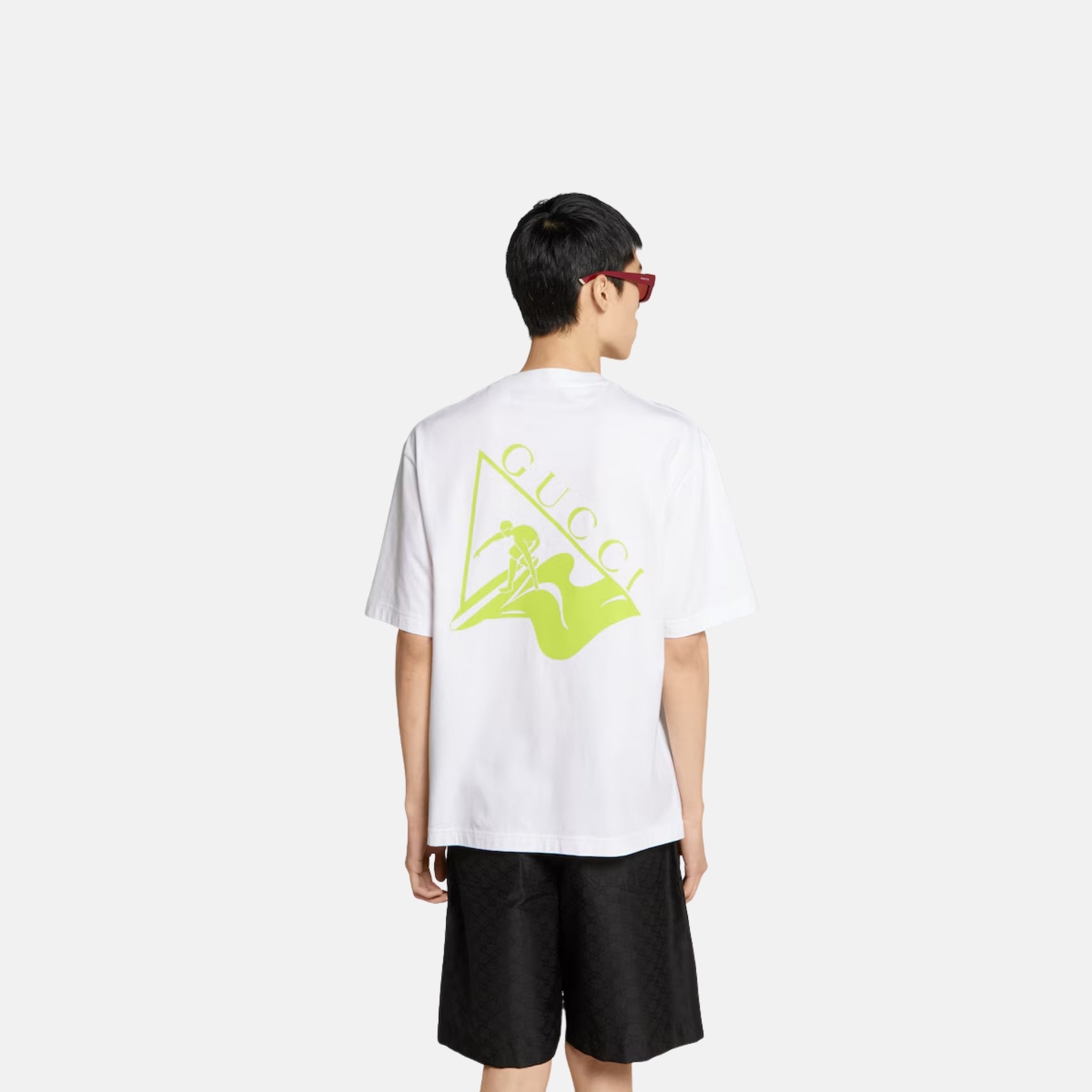 Gucci Printed Cotton Jersey T Shirt, White, Back