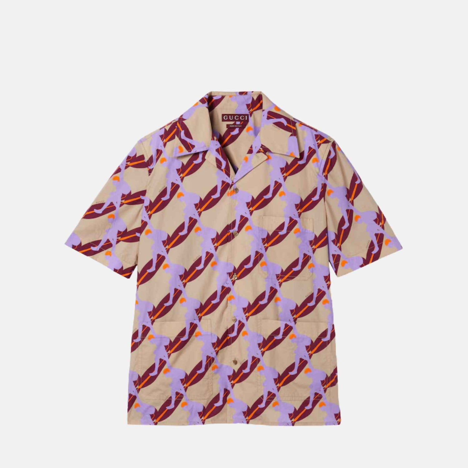 Gucci Printed Light Cotton Poplin Shirt, Beige, Front