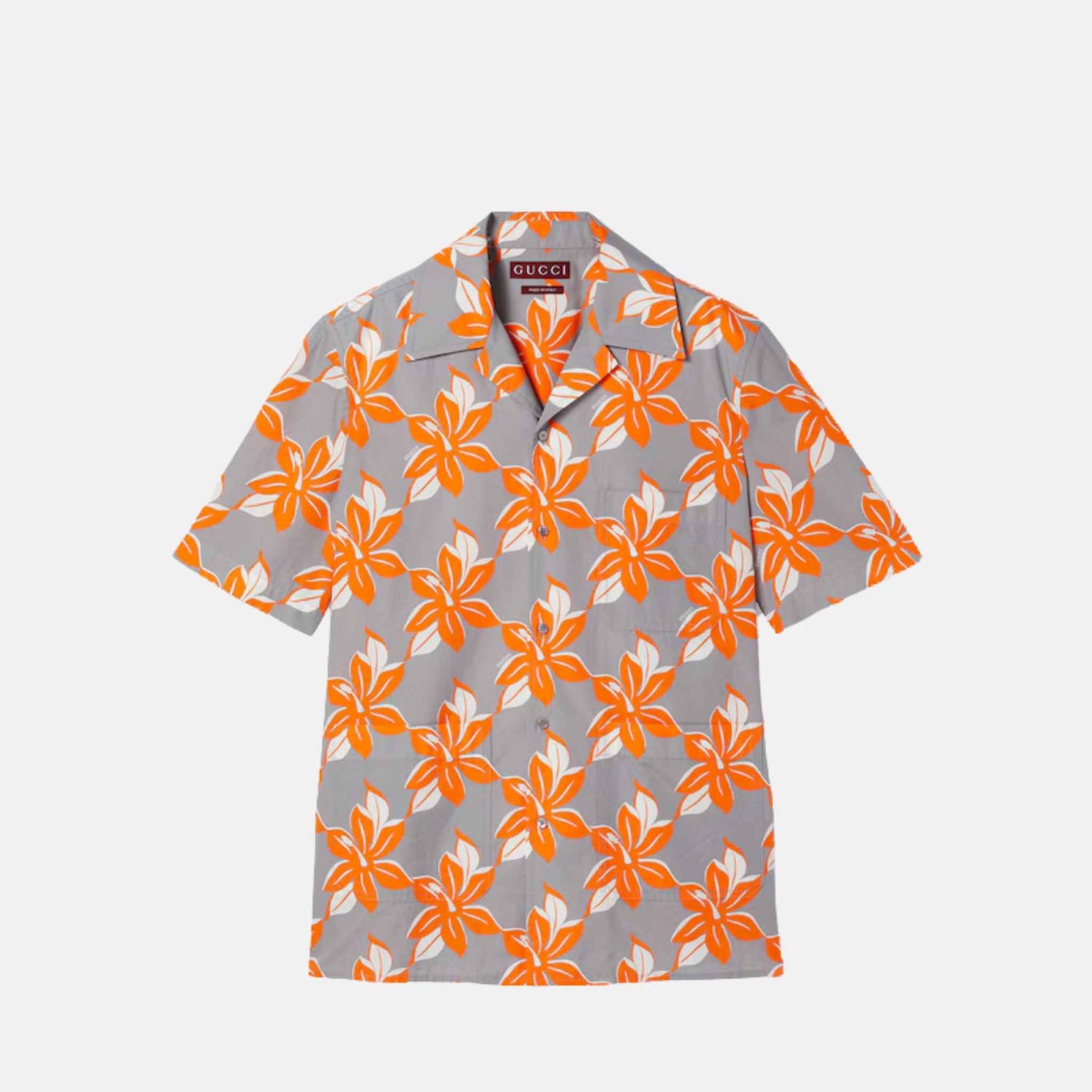 Gucci Printed Light Cotton Poplin Shirt, Orange, Front