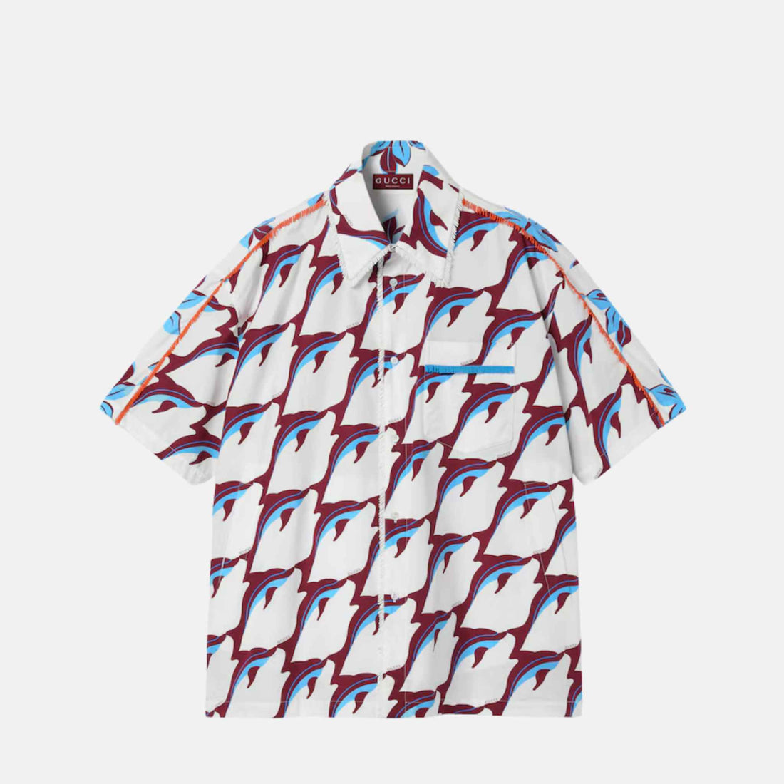 Gucci Printed Oversize Cotton Poplin Shirt, Blue, Front