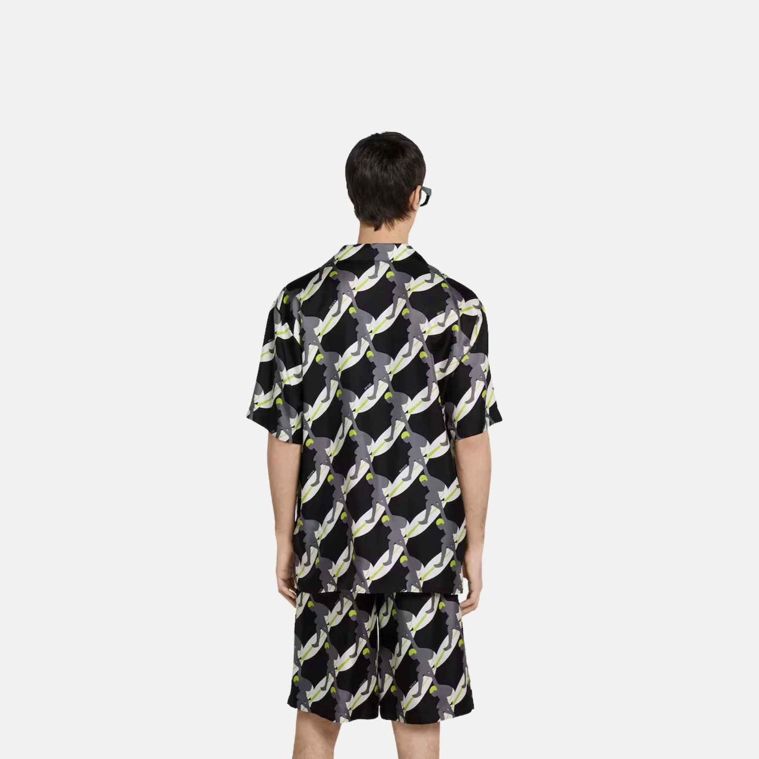 Gucci Printed Silk Bowling Shirt, Black, Back