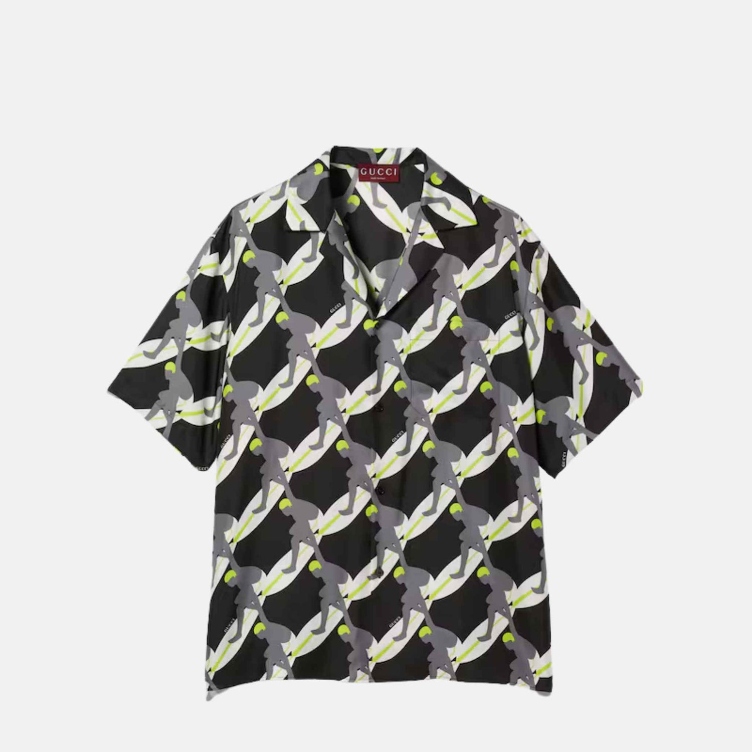 Gucci Printed Silk Bowling Shirt, Black, Front