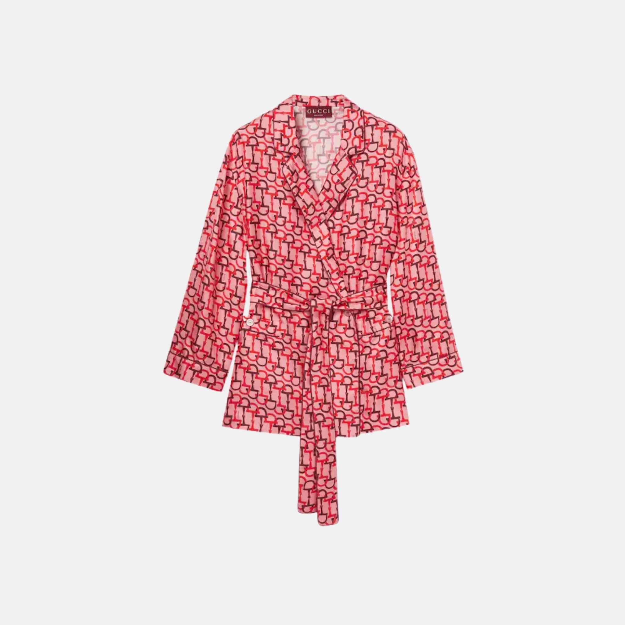 Gucci Printed Silk Shirt With Self Tie, Front