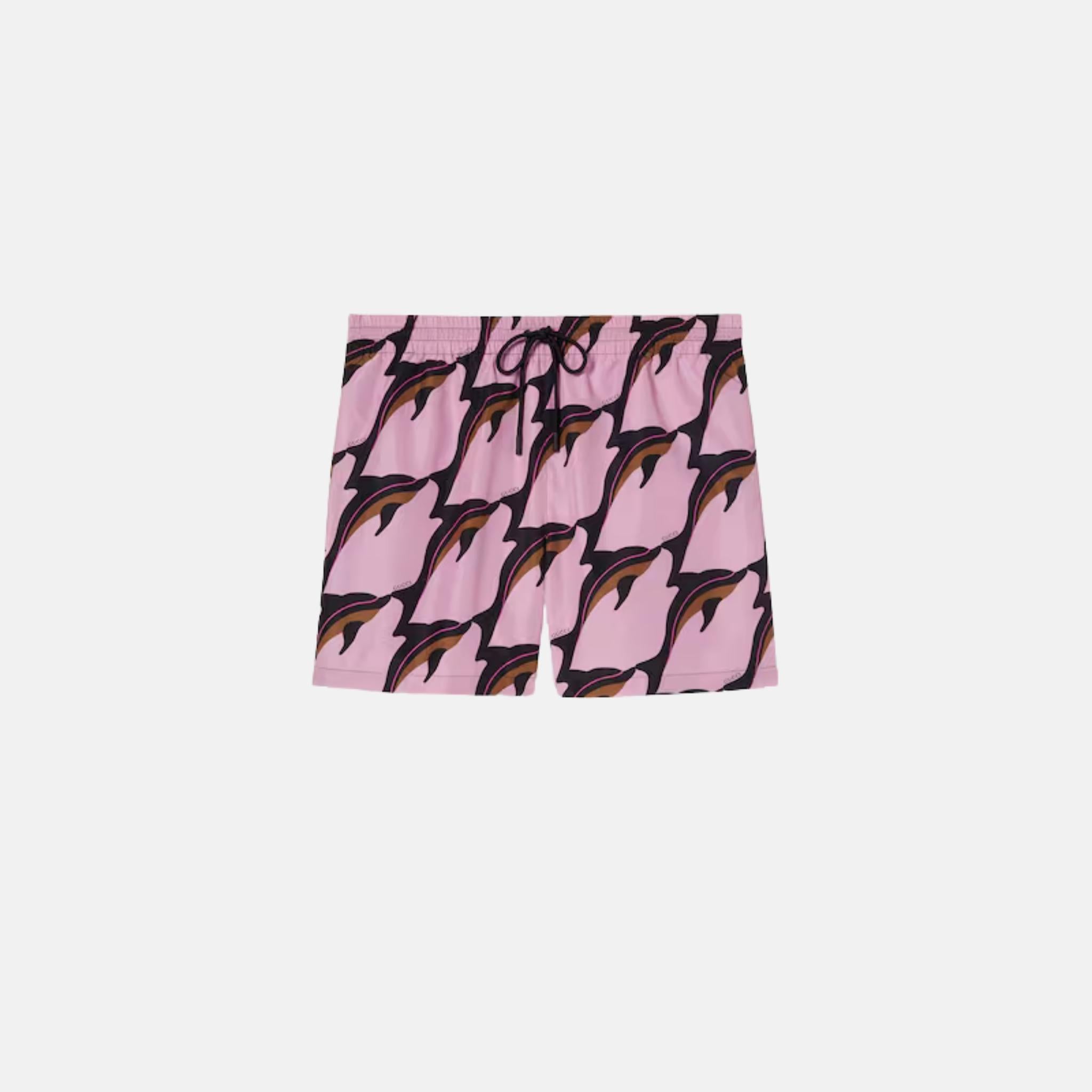 Gucci Printed Technical Poplin Swim Short, Pink, Front