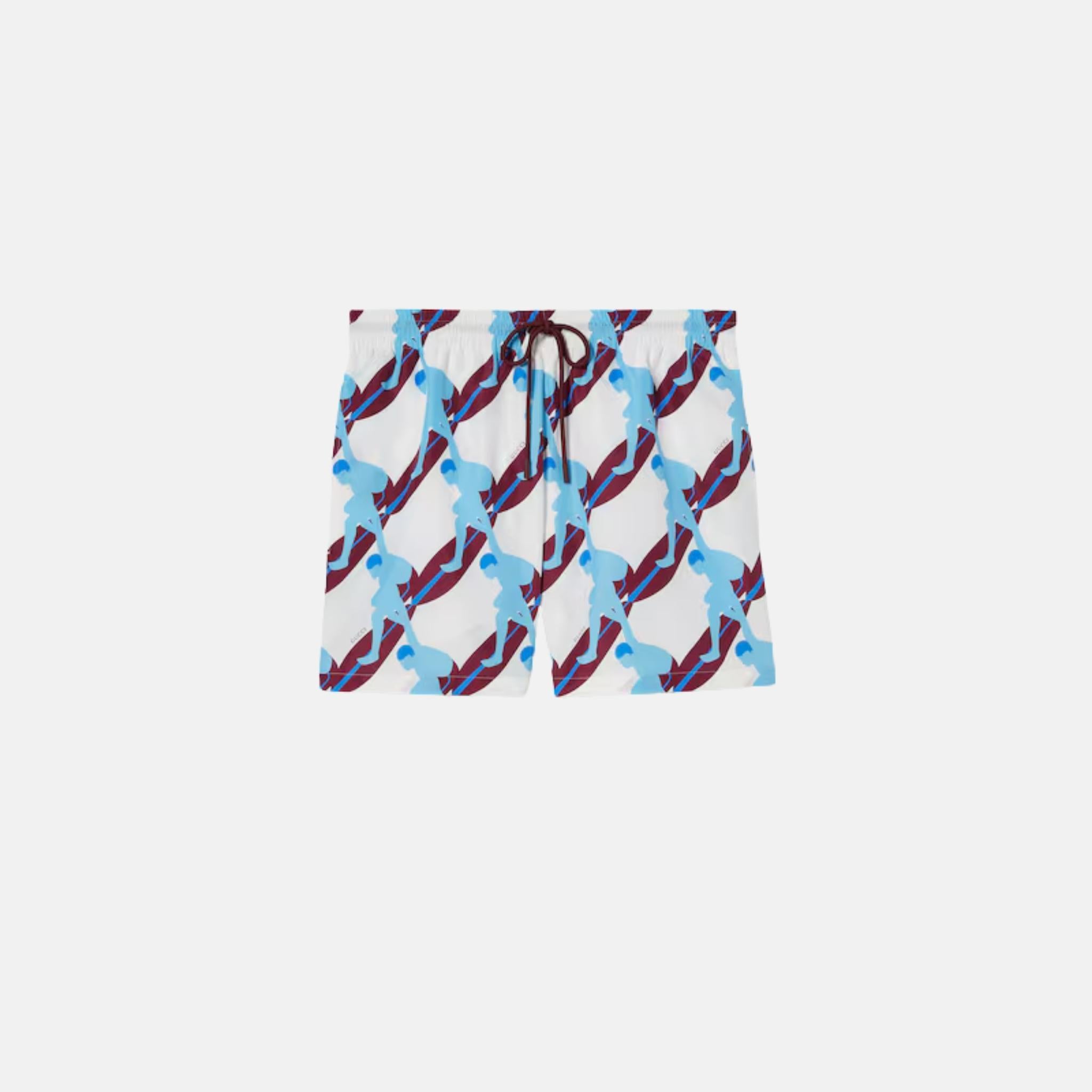 Gucci Printed Technical Poplin Swim Short, White, Front