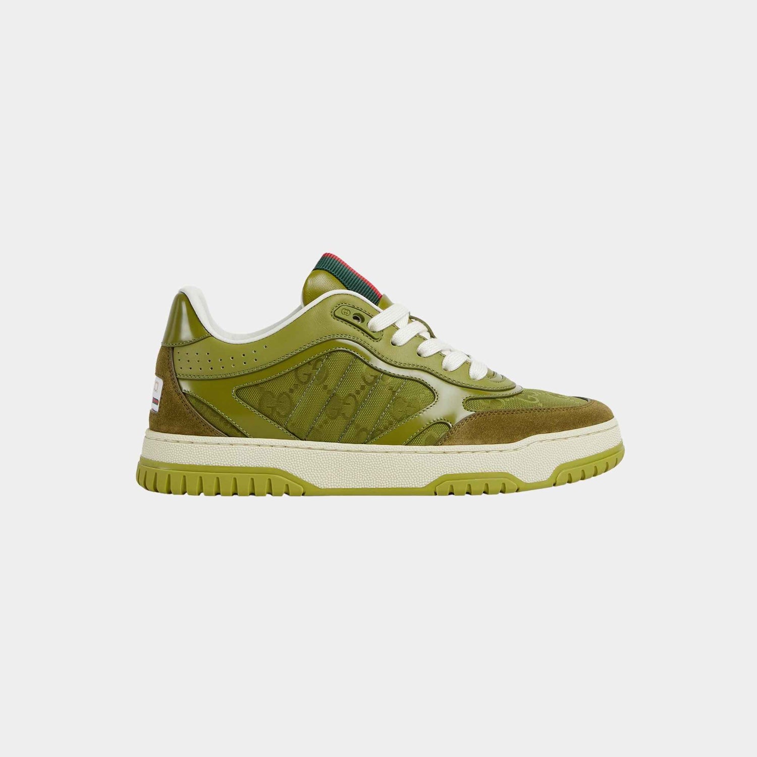Gucci Re-Web Sneaker GG Canvas With Leather Trim, Dark Green, Side
