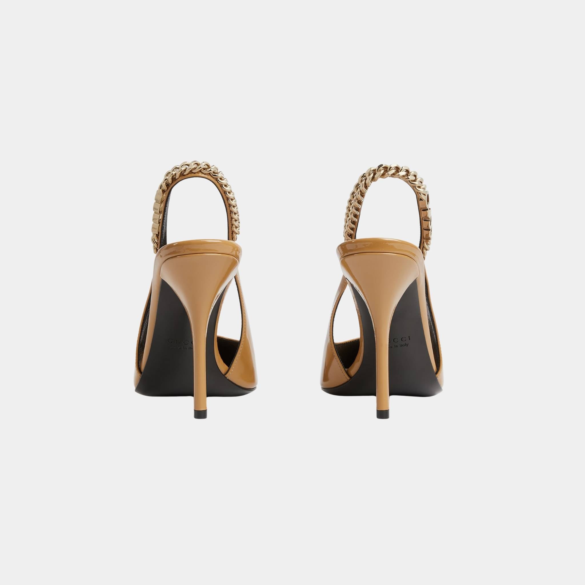 Gucci Signoria Slingback Patent Leather Pump, Beige, Back