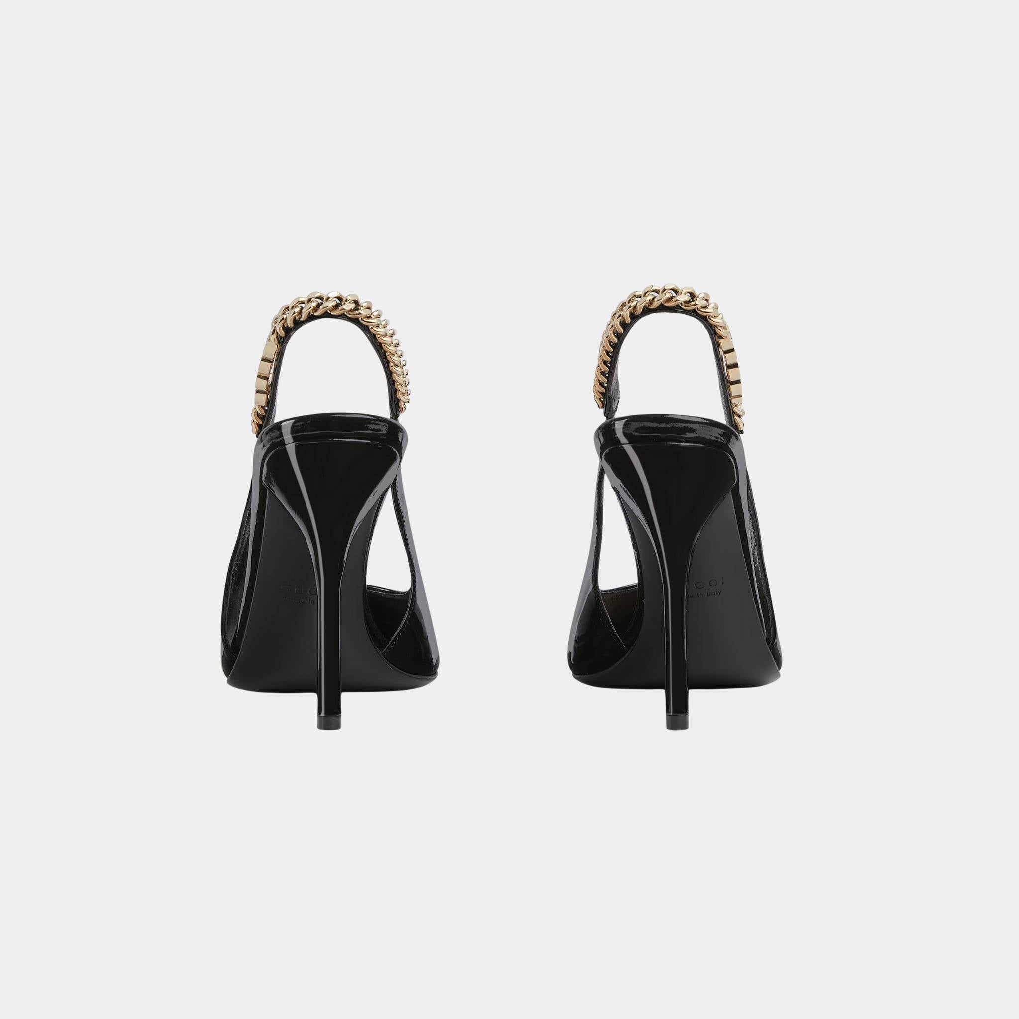 Gucci Signoria Slingback Patent Leather Pump, Black, Back