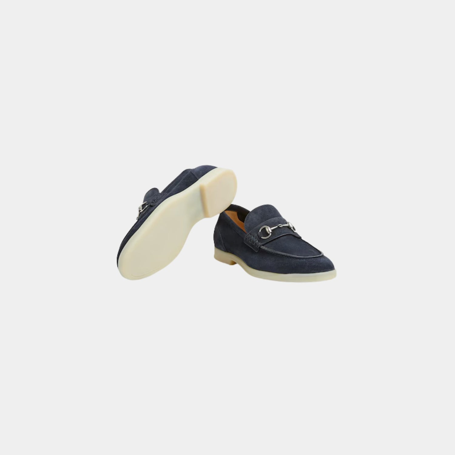 Suede Loafer with Horsebit And Silver-Toned Hardware, Dark Blue, Sole