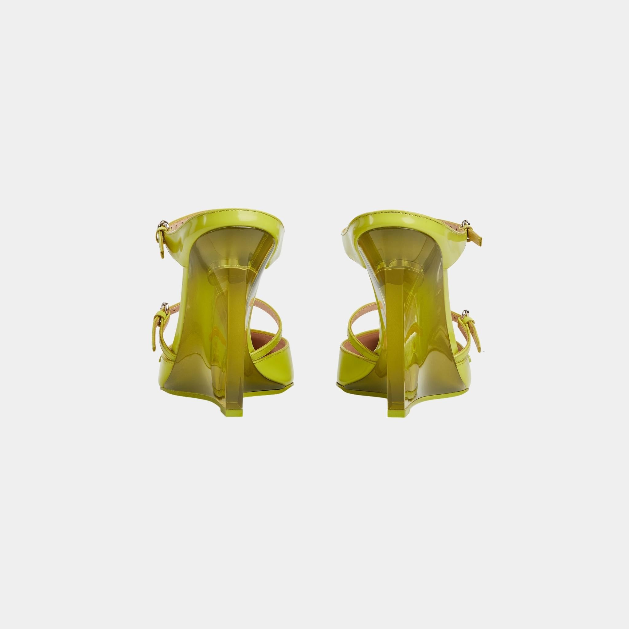 Gucci Wedge Shiny Leather Mule, Acid Green, Back