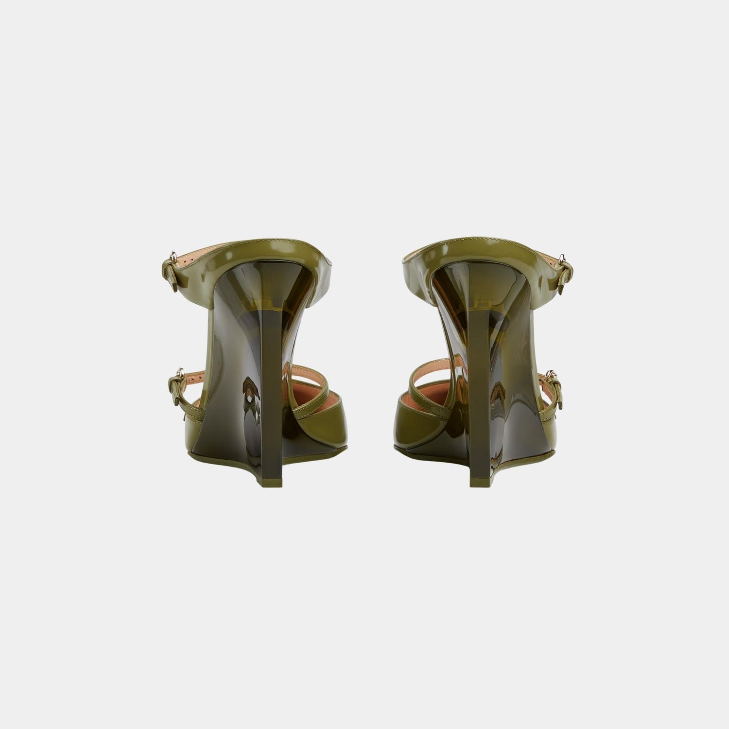 Gucci Wedge Shiny Leather Mule, Dark Green, Back