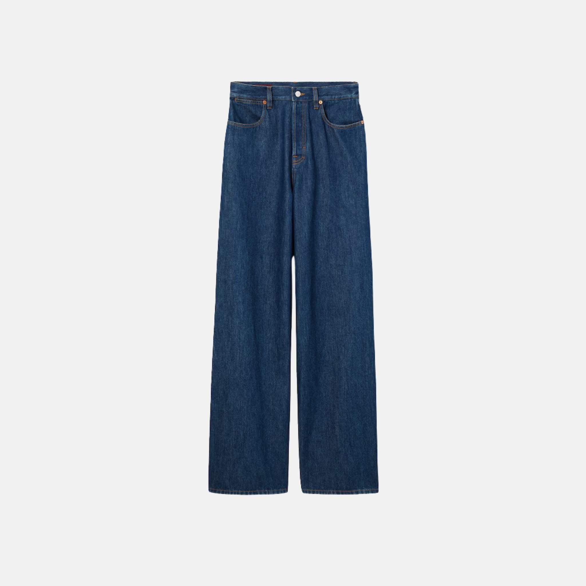 Gucci Wide Leg Denim Trousers, Blue, Front