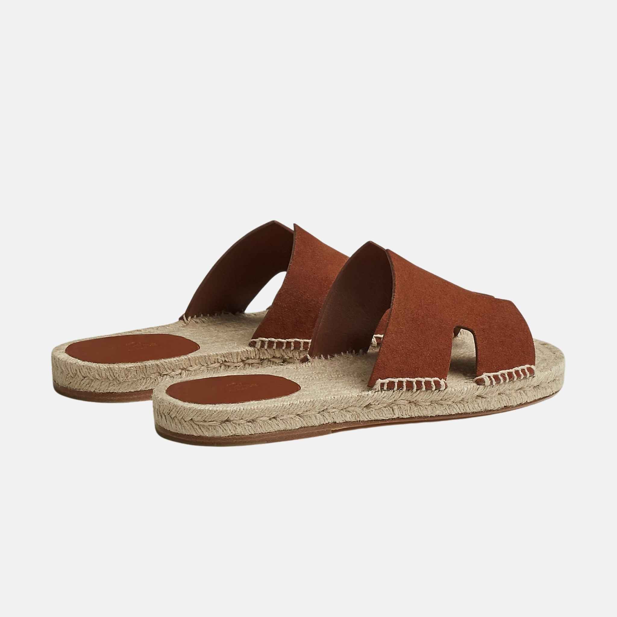 Hermes Antigua Suede Goatskin Espadrille, Gold, Back