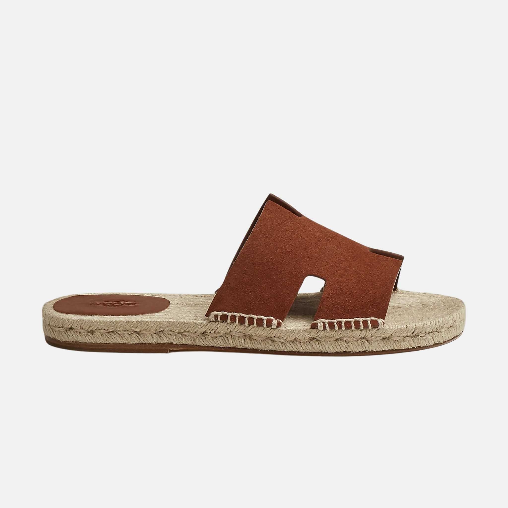 Hermes Antigua Suede Goatskin Espadrille, Gold, Side