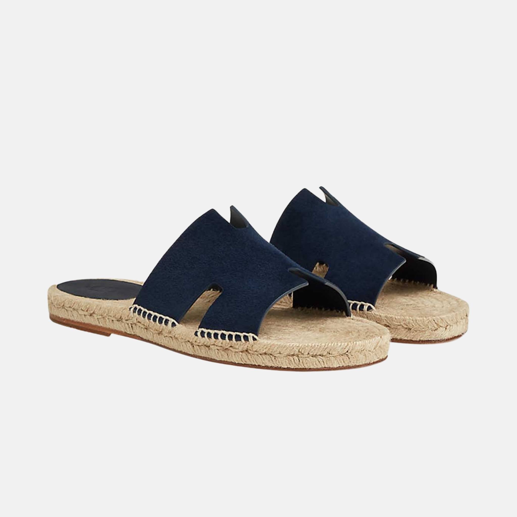 Hermes Antigua Suede Goatskin Espadrille, Marine, Front