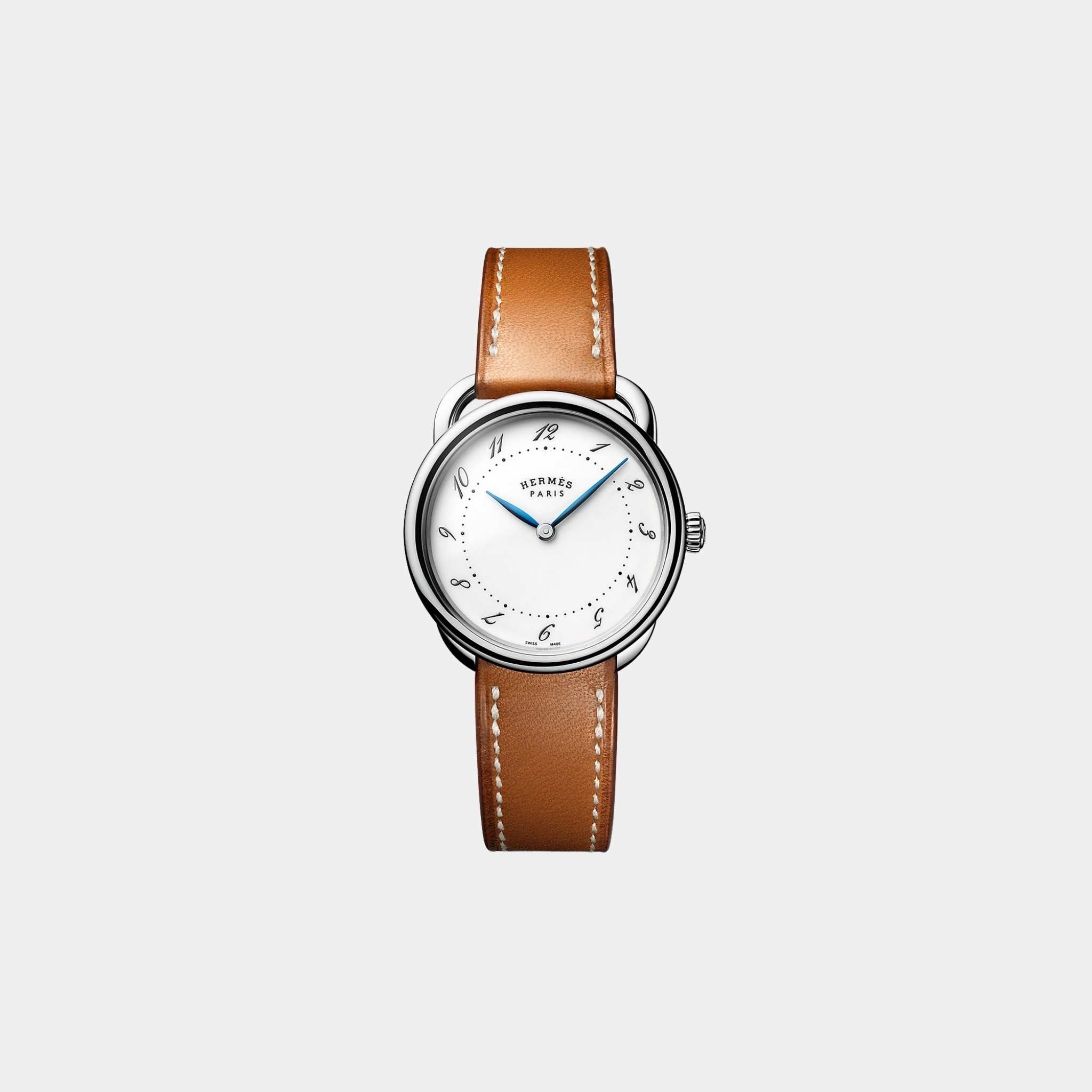 Hermes Arceau 30 mm Steel Watch With Natural Barenia Calfskin Strap