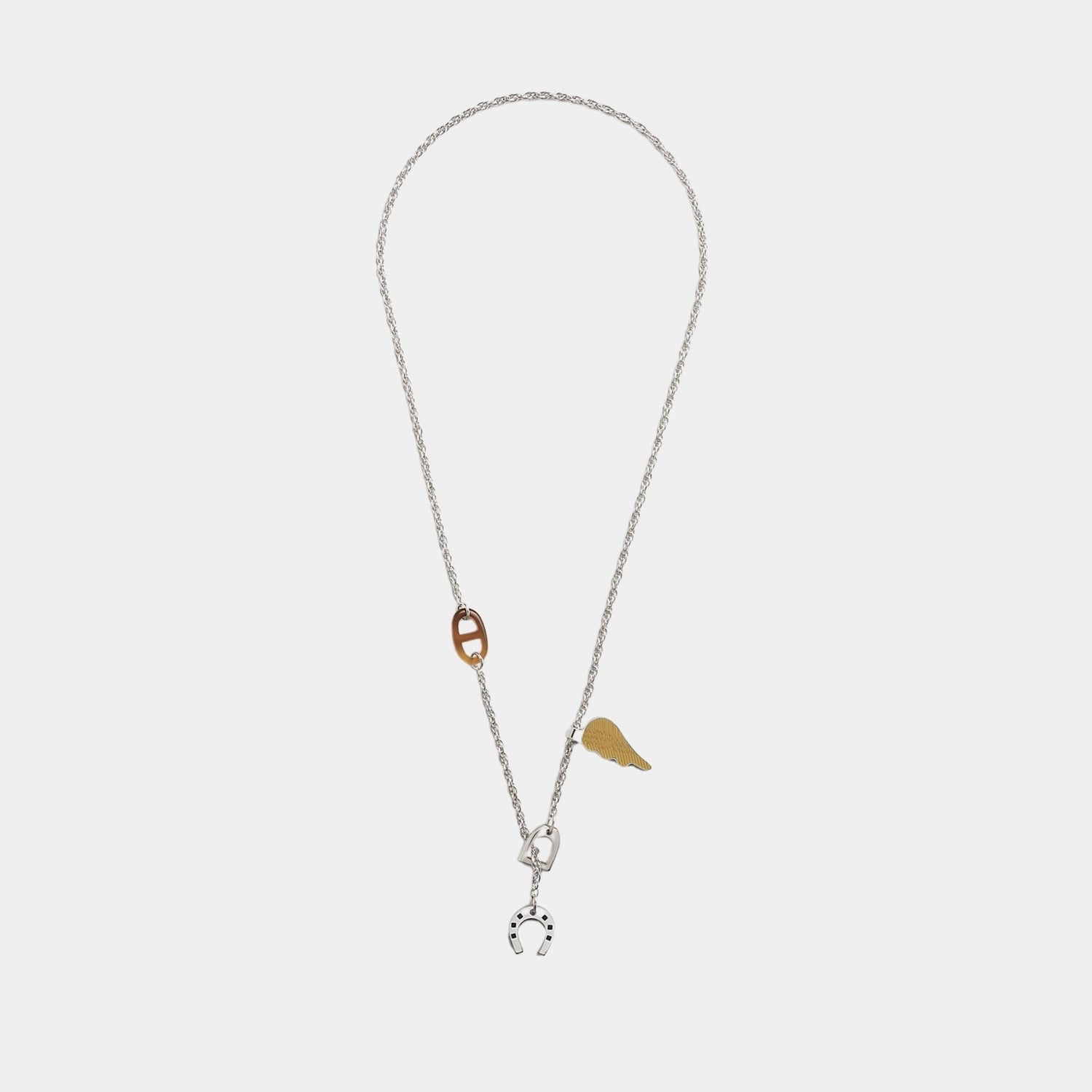 Hermes Bon Voyage Necklace, Noir, Dore, Front