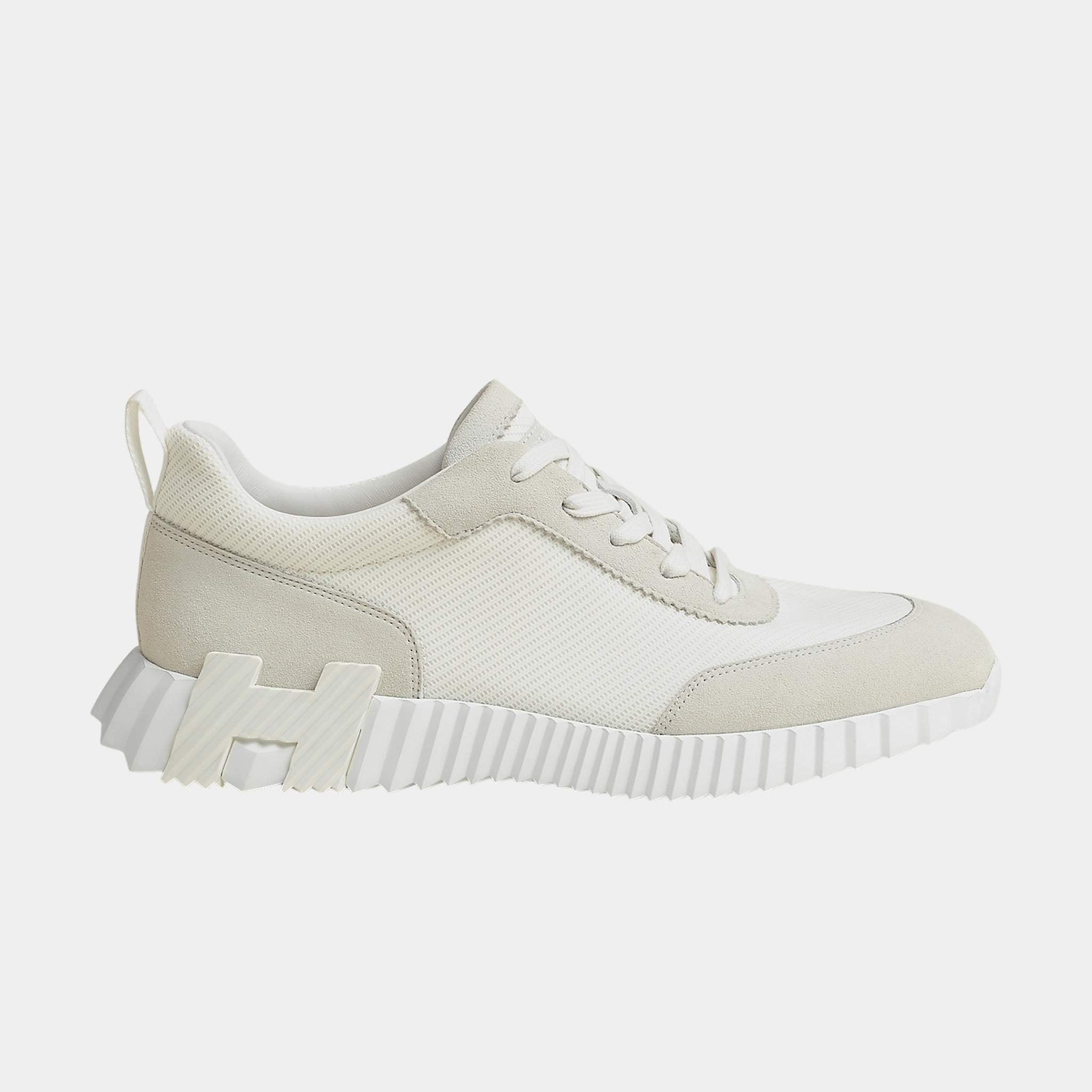 Hermes Bouncing Sneaker in Technical Mesh and Suede Men, Blanc, Side