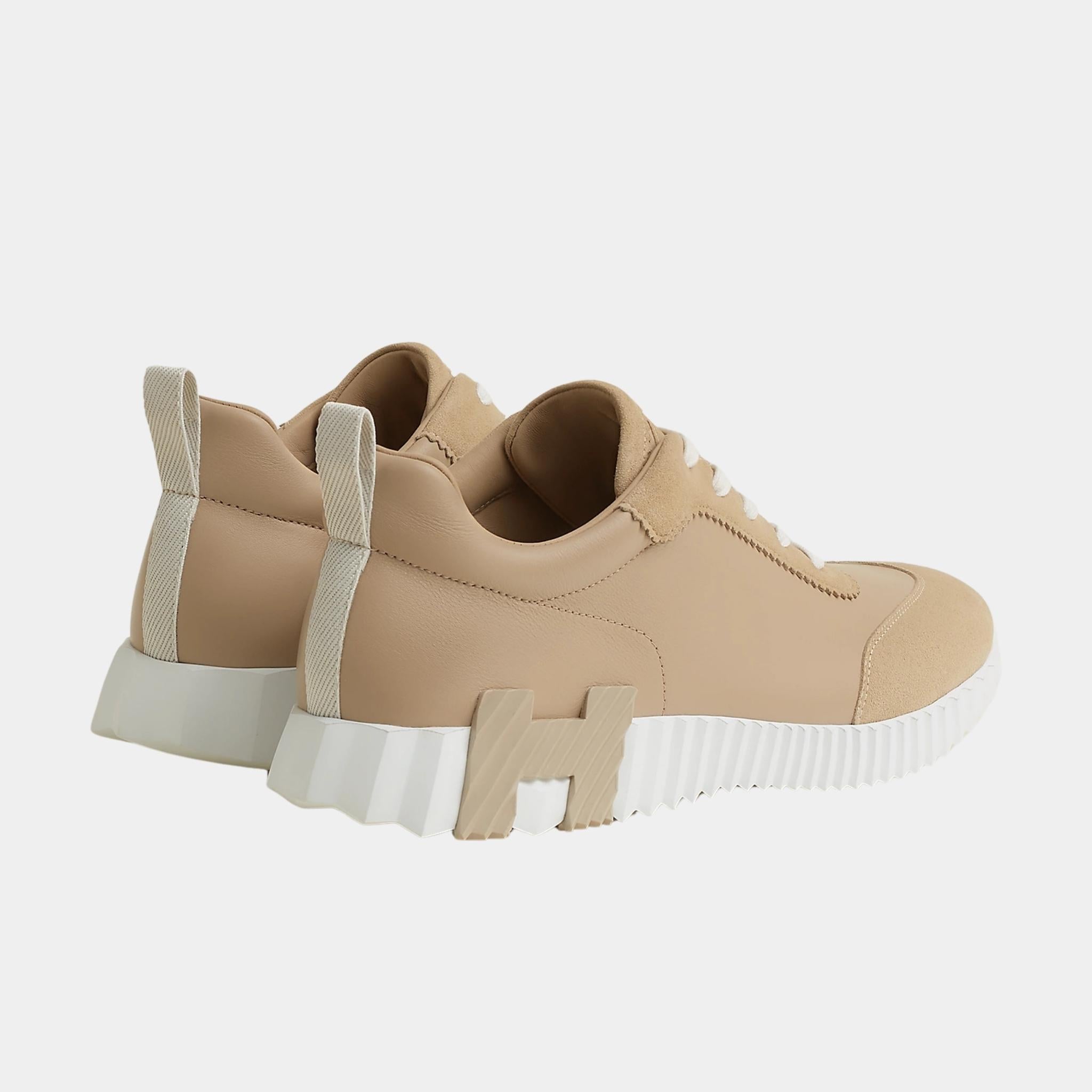 Hermes Bouncing Sneaker Suede Toe Calfskin Men, Beige Lin, Back
