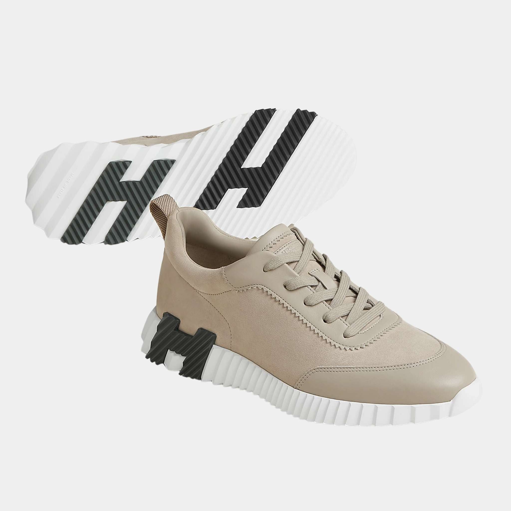 Hermes Bouncing Sneaker Suede Upper Calfskin Men, Beige Esquisse, Front