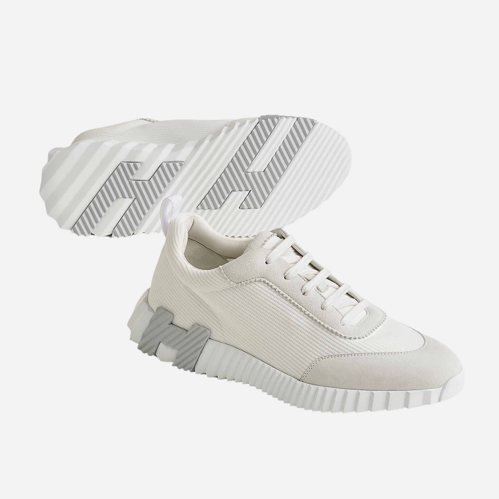 Hermes Bouncing Sneaker Technical Mesh and Suede Men, Blanc, Front
