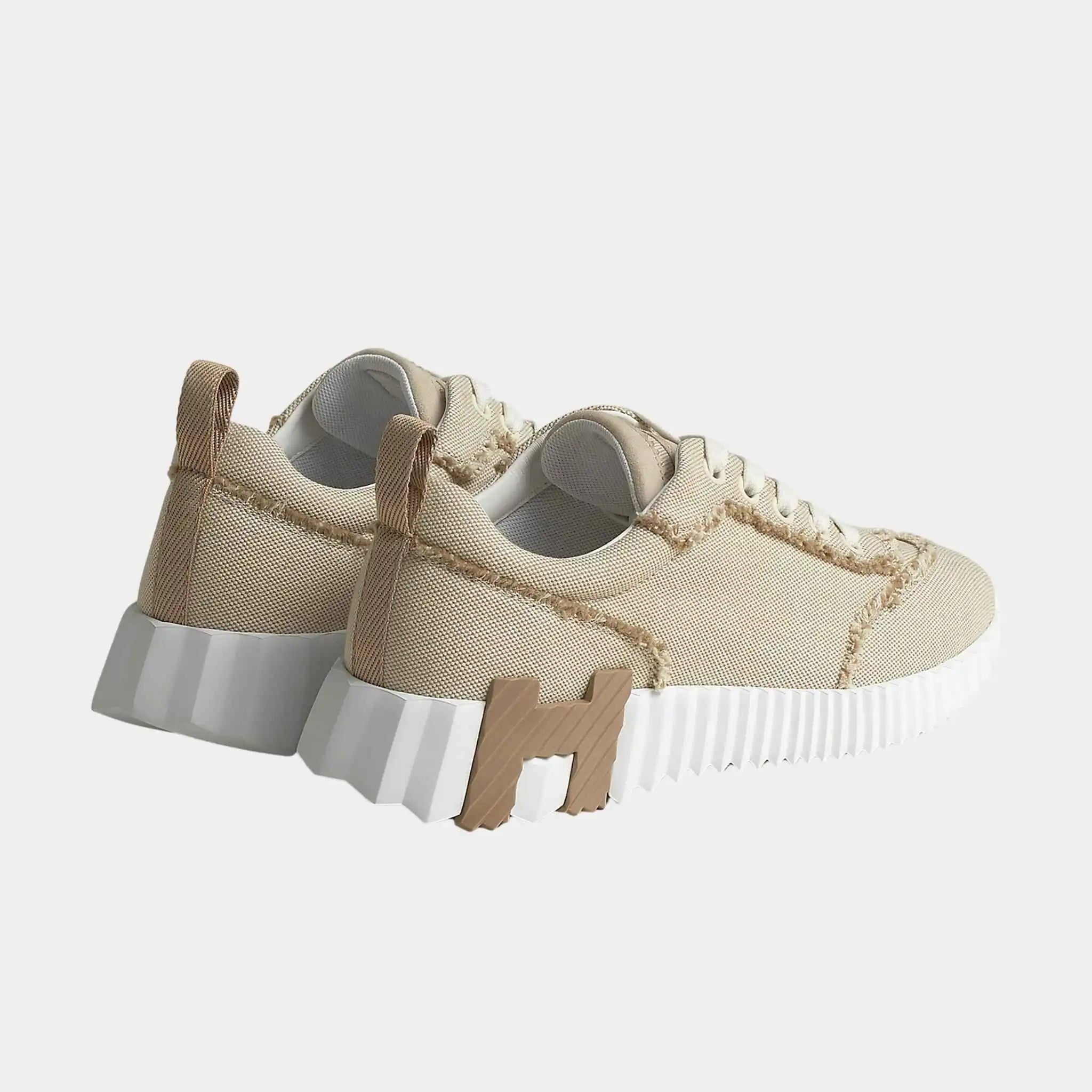 Hermes Bouncing Sneakers in Fringed H Canvas and Suede Goatskin, Beige Glaise, Back