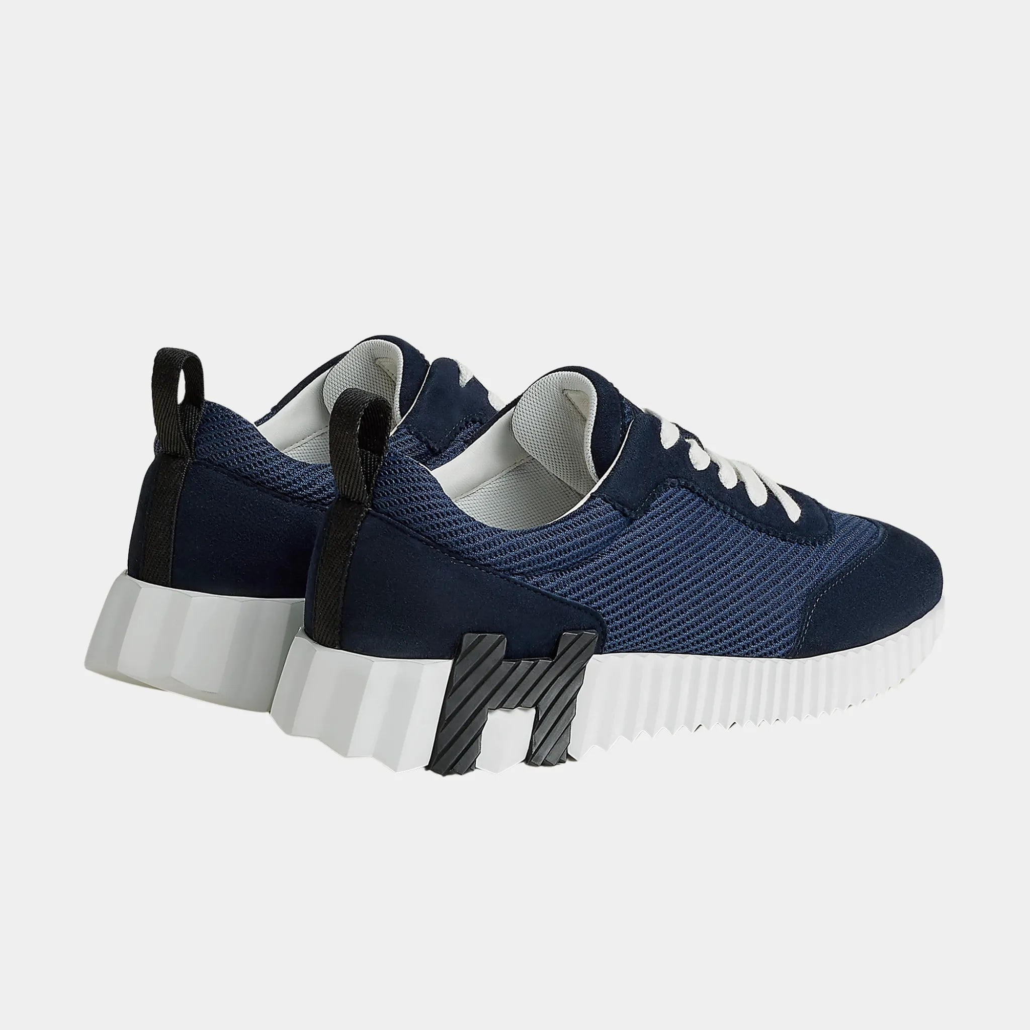Hermes Bouncing Sneakers in Textured Mesh & Suede Goatskin, Marine, Back
