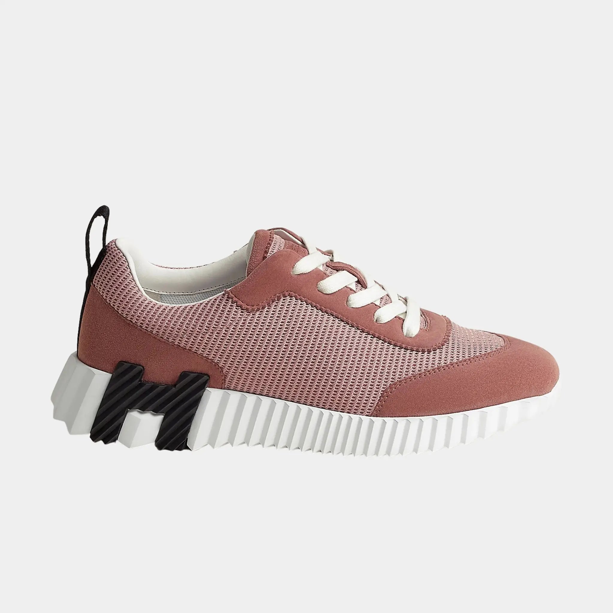 Hermes Bouncing Sneakers in Textured Mesh & Suede Goatskin, Rose Antique, Side