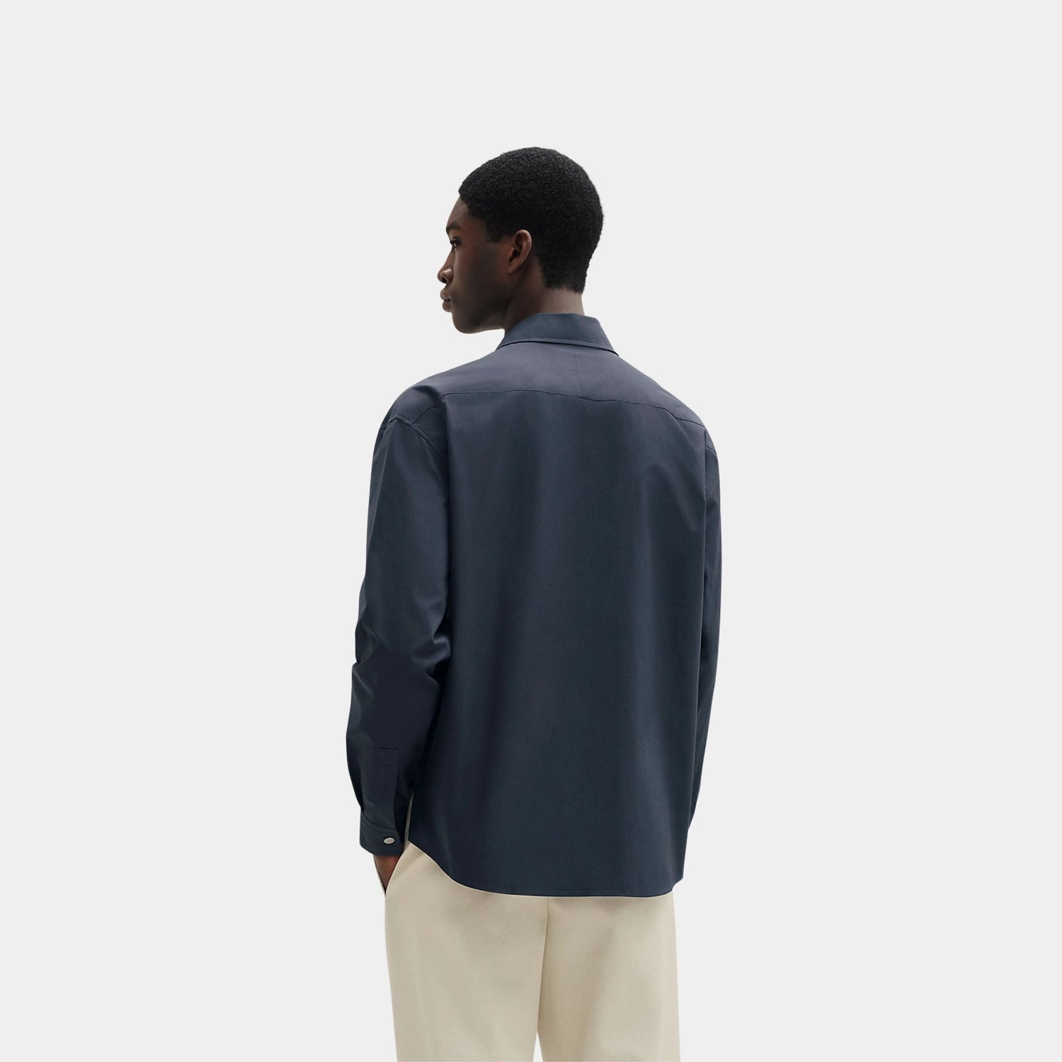 Hermes Boxy Body Overshirt in Compact Poplin, Ardoise, Back