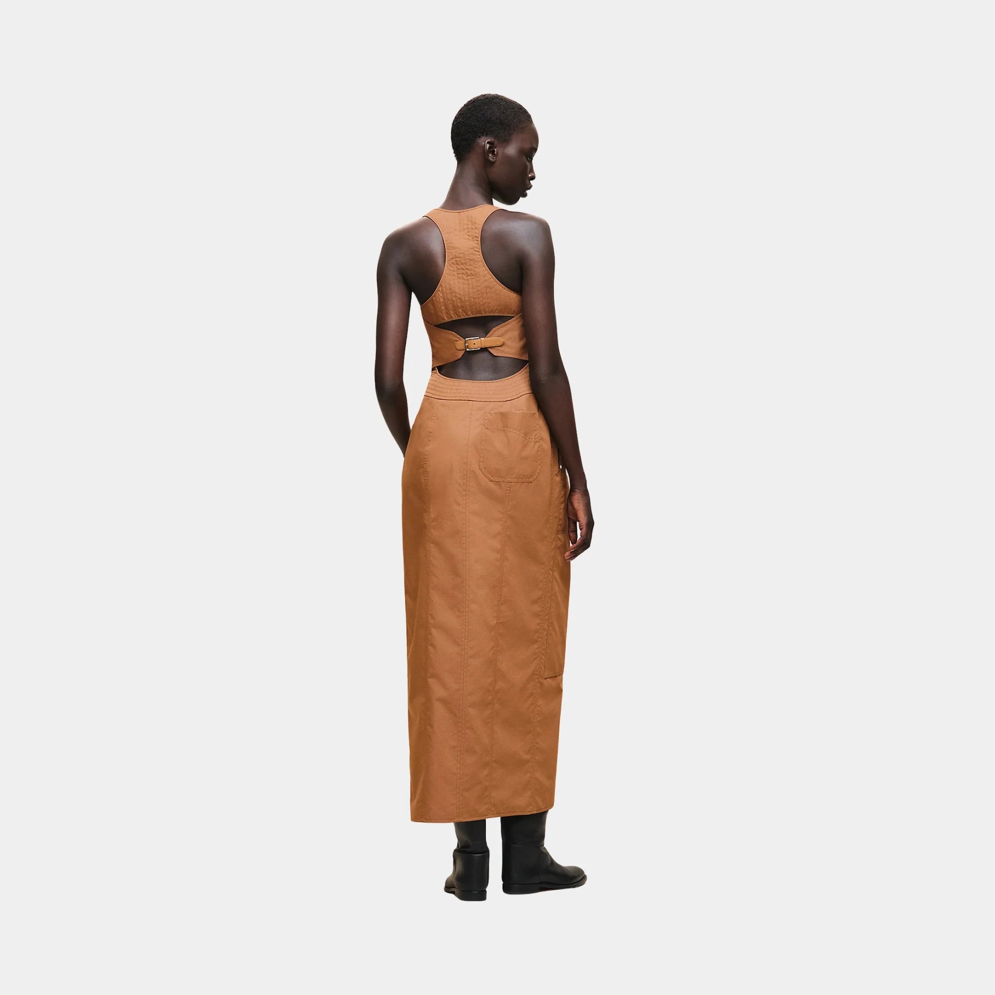 Hermes Bralette Dress in Technical Cotton, Brun Mahogany, Back