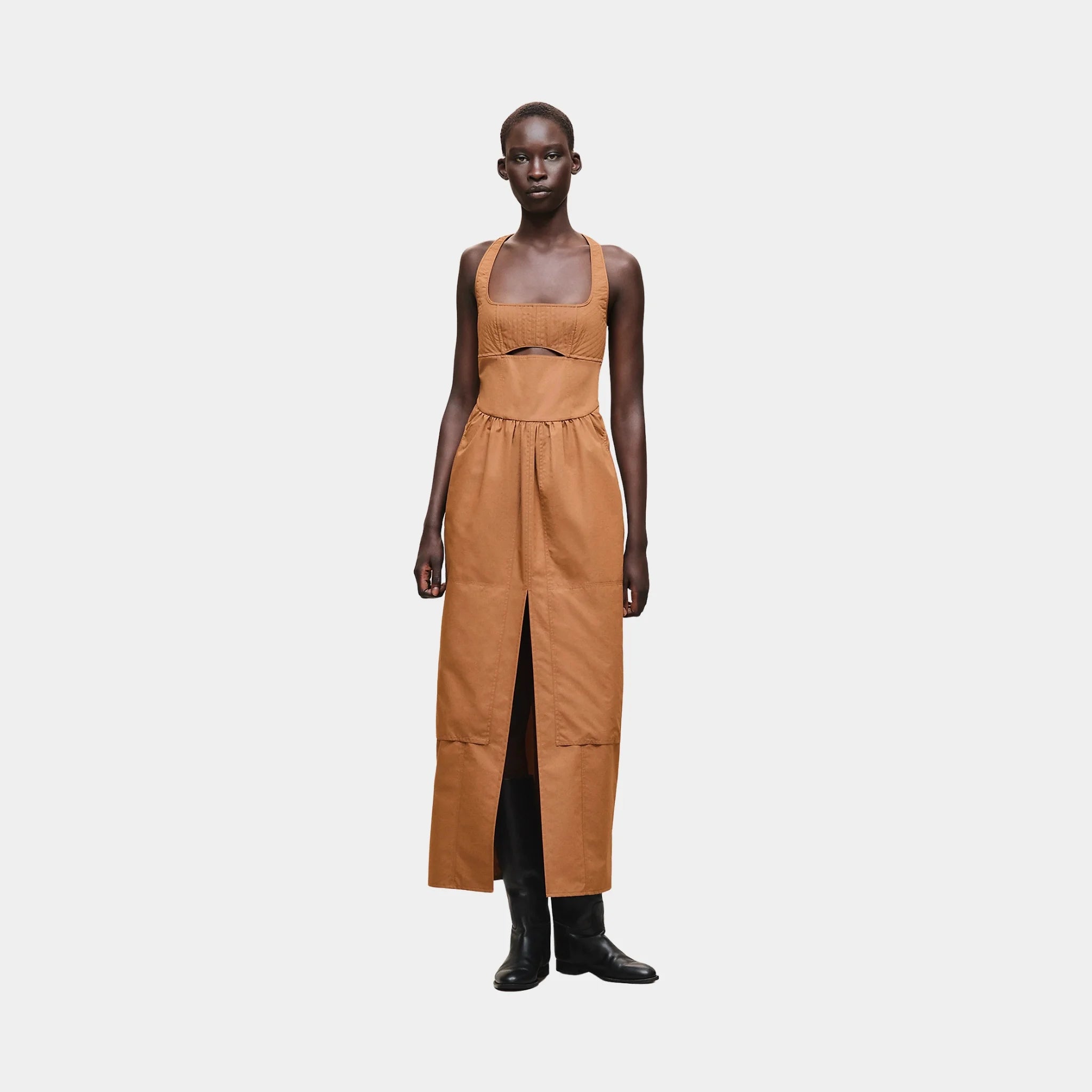 Hermes Bralette Dress in Technical Cotton, Brun Mahogany, Front