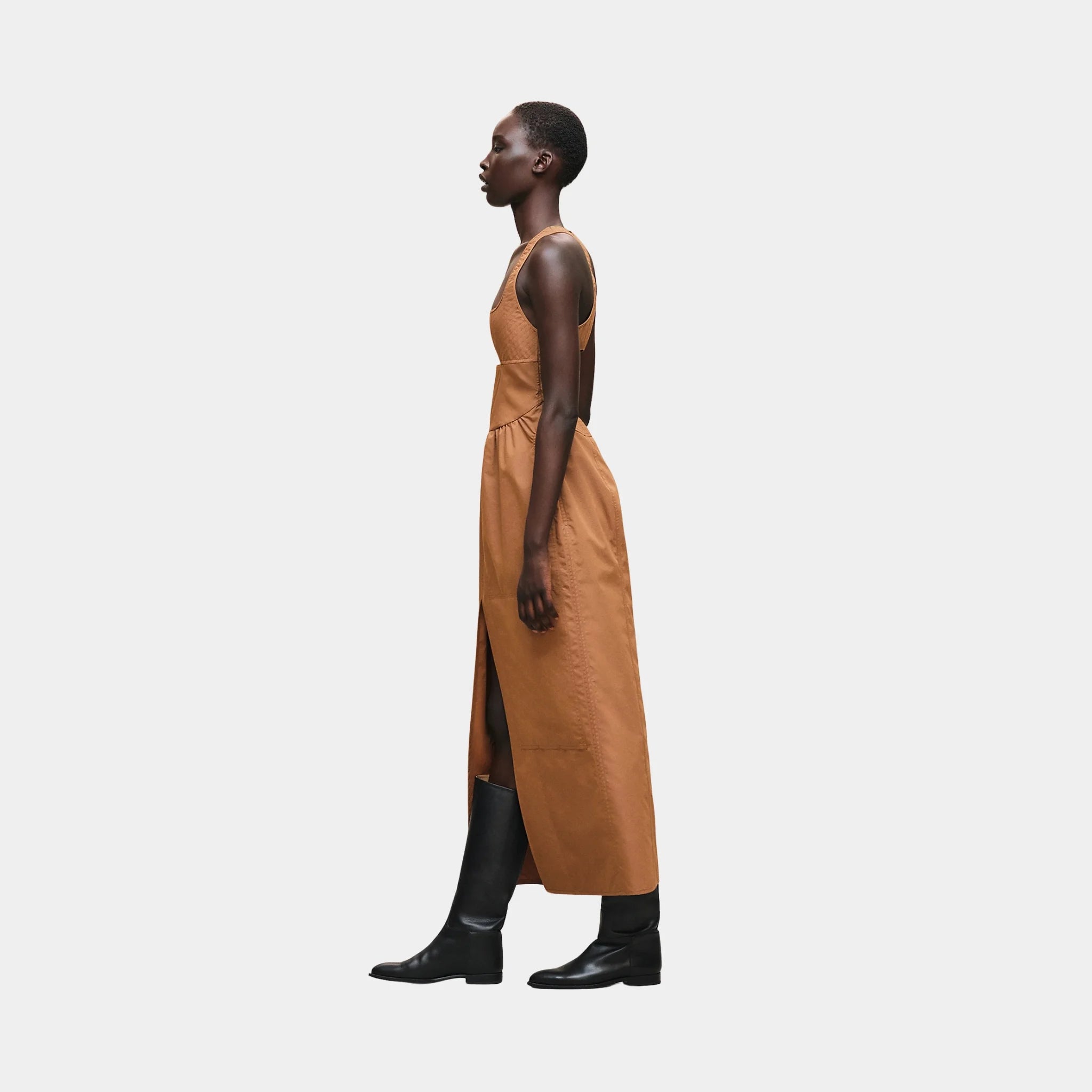 Hermes Bralette Dress in Technical Cotton, Brun Mahogany, Side