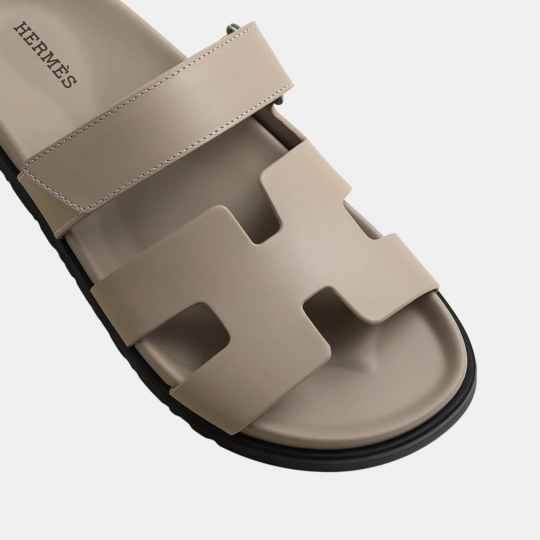 Hermes Chypre Sandal Calfskin Women, Beige Galet, Top