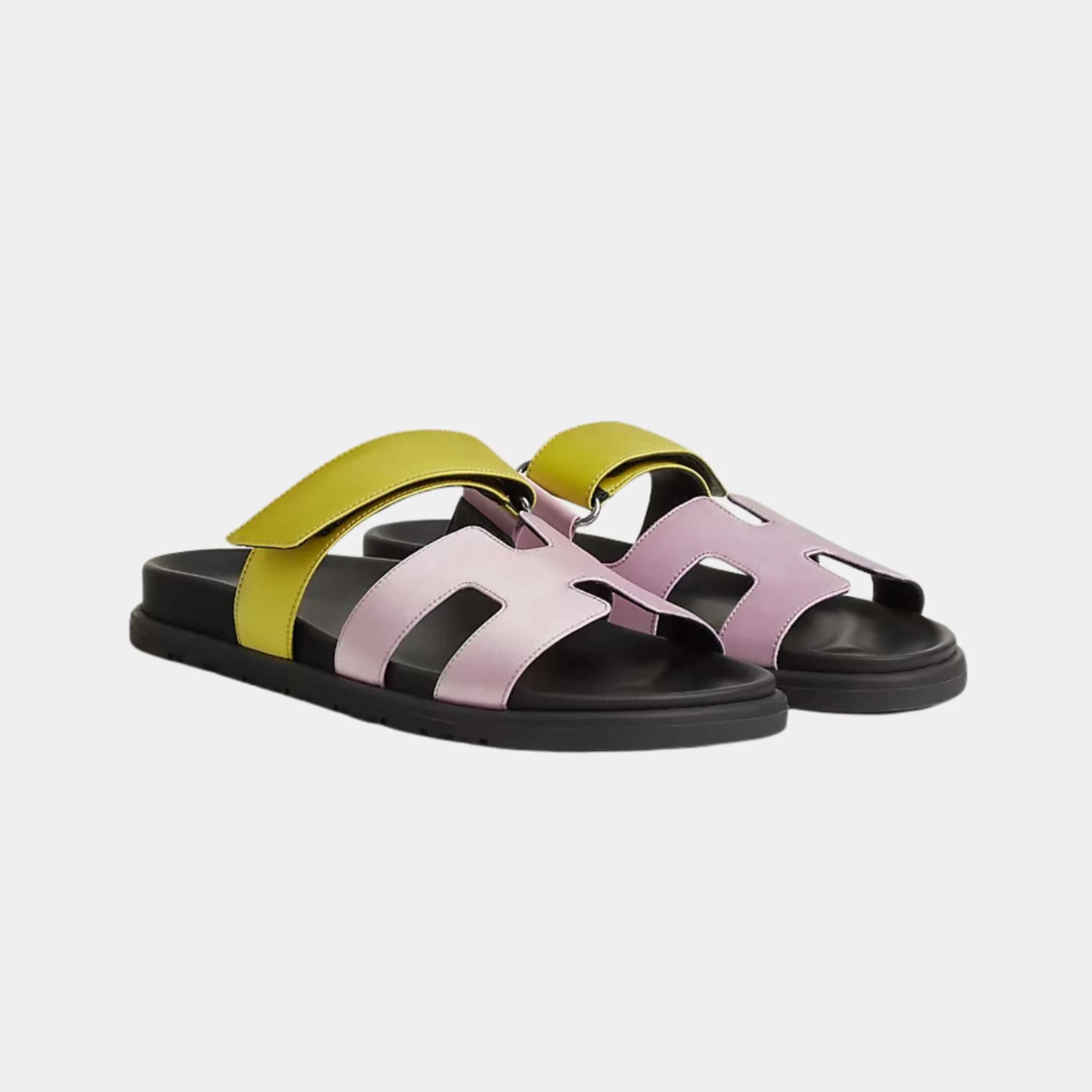 Hermes Chypre Sandal Satin Crepe Women, Violet Petale, Vert Lime, Front