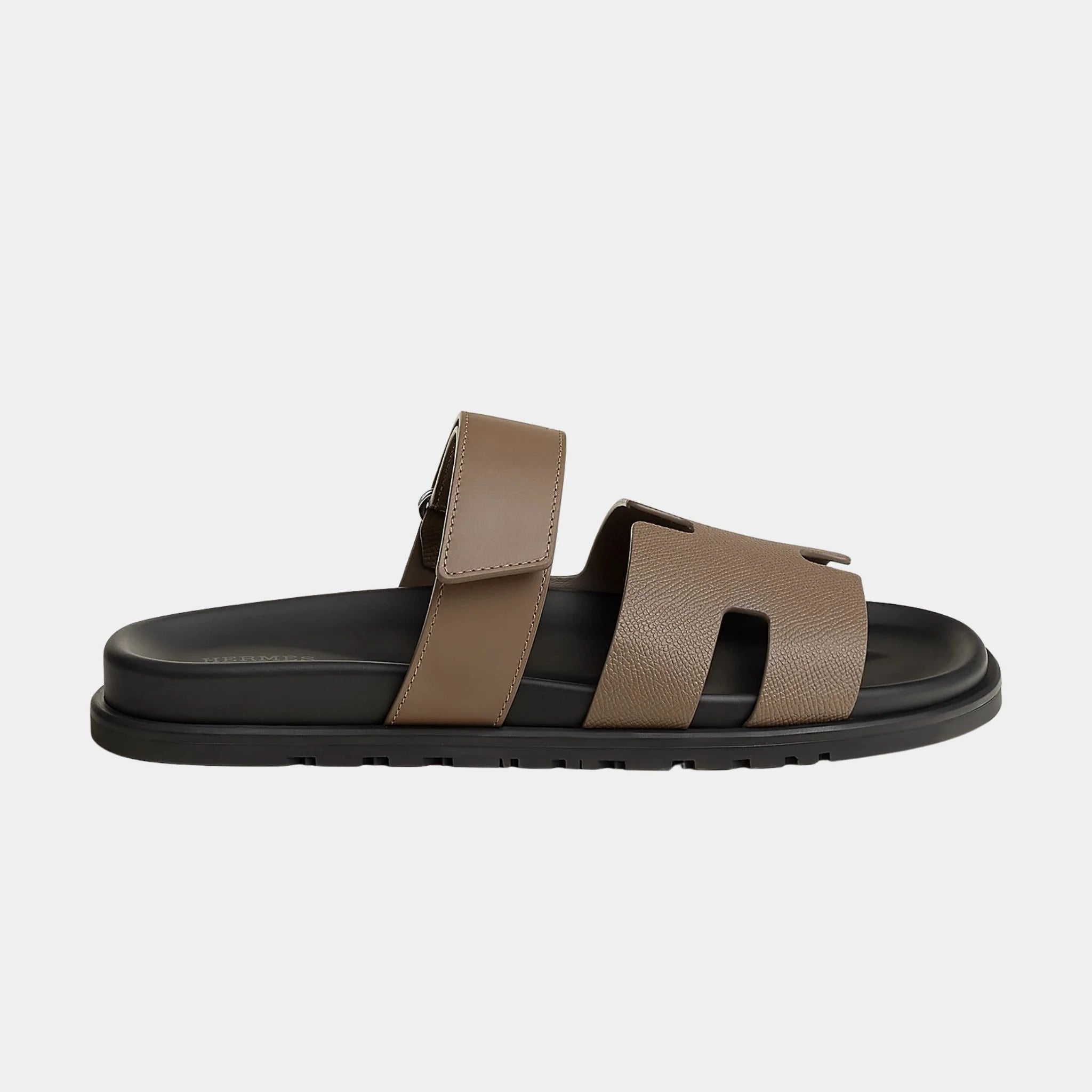 Hermes Chypre Sandals Calfskin and Epsom Men, Etoupe, Side