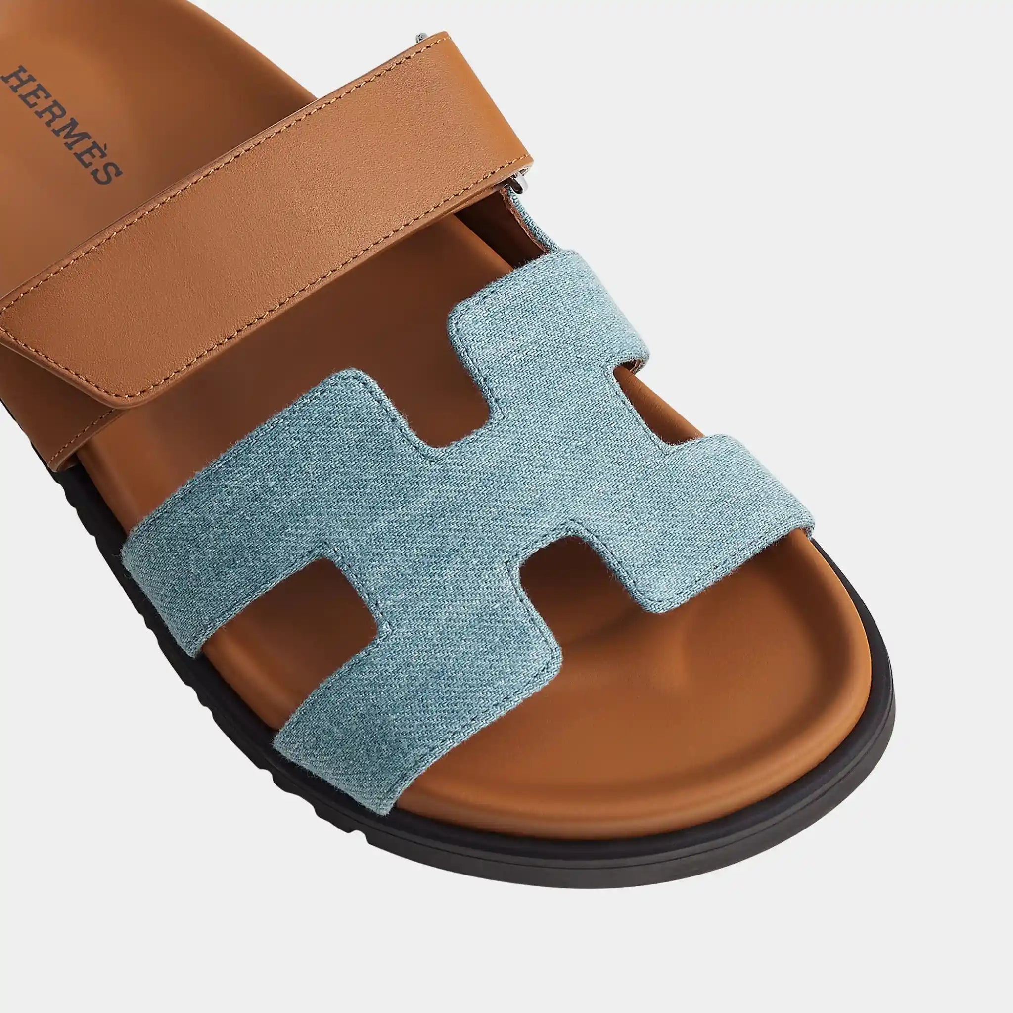 Hermes Chypre Sandals in Denim and Calfskin Women, Bleu Clair, Naturel, Top