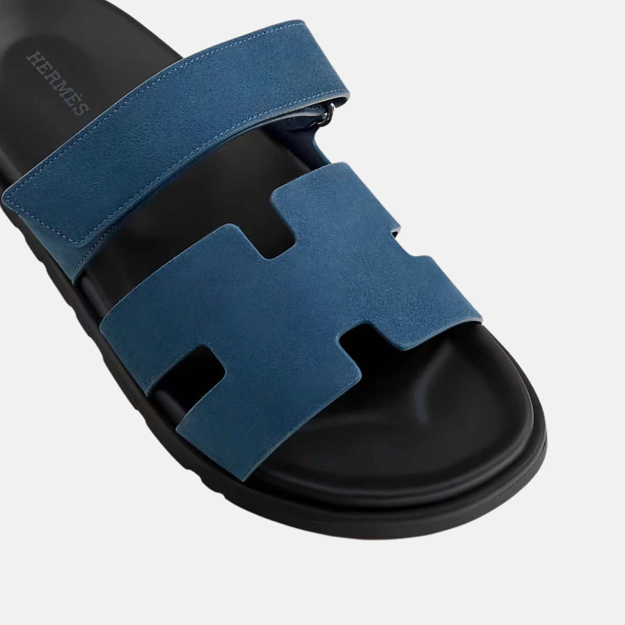 Hermes Chypre Sandals Suede Goatskin Men, Bleu Turquin, Close