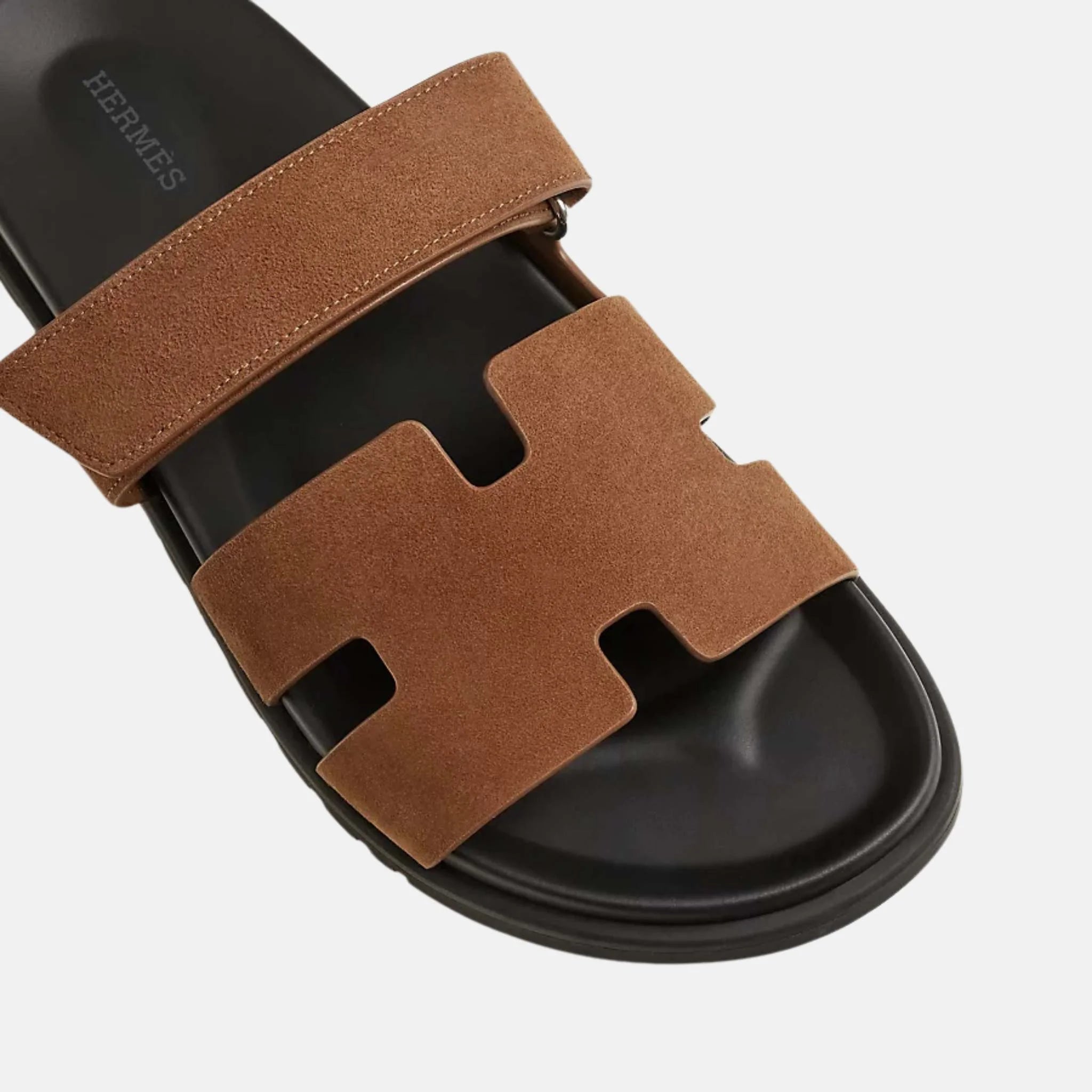 Hermes Chypre Sandals Suede Goatskin Men, Brun Fume, Close