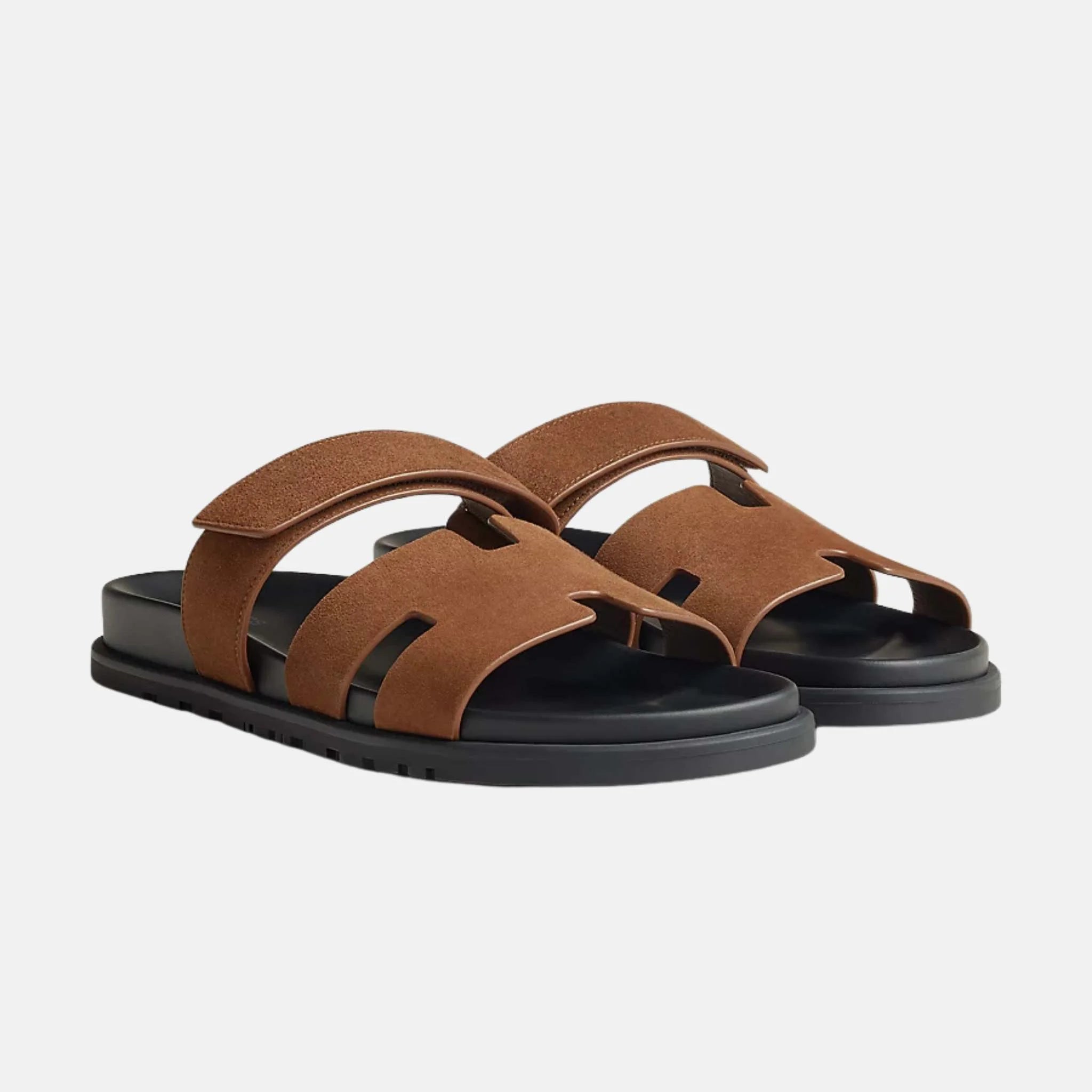 Hermes Chypre Sandals Suede Goatskin Men, Brun Fume, Front